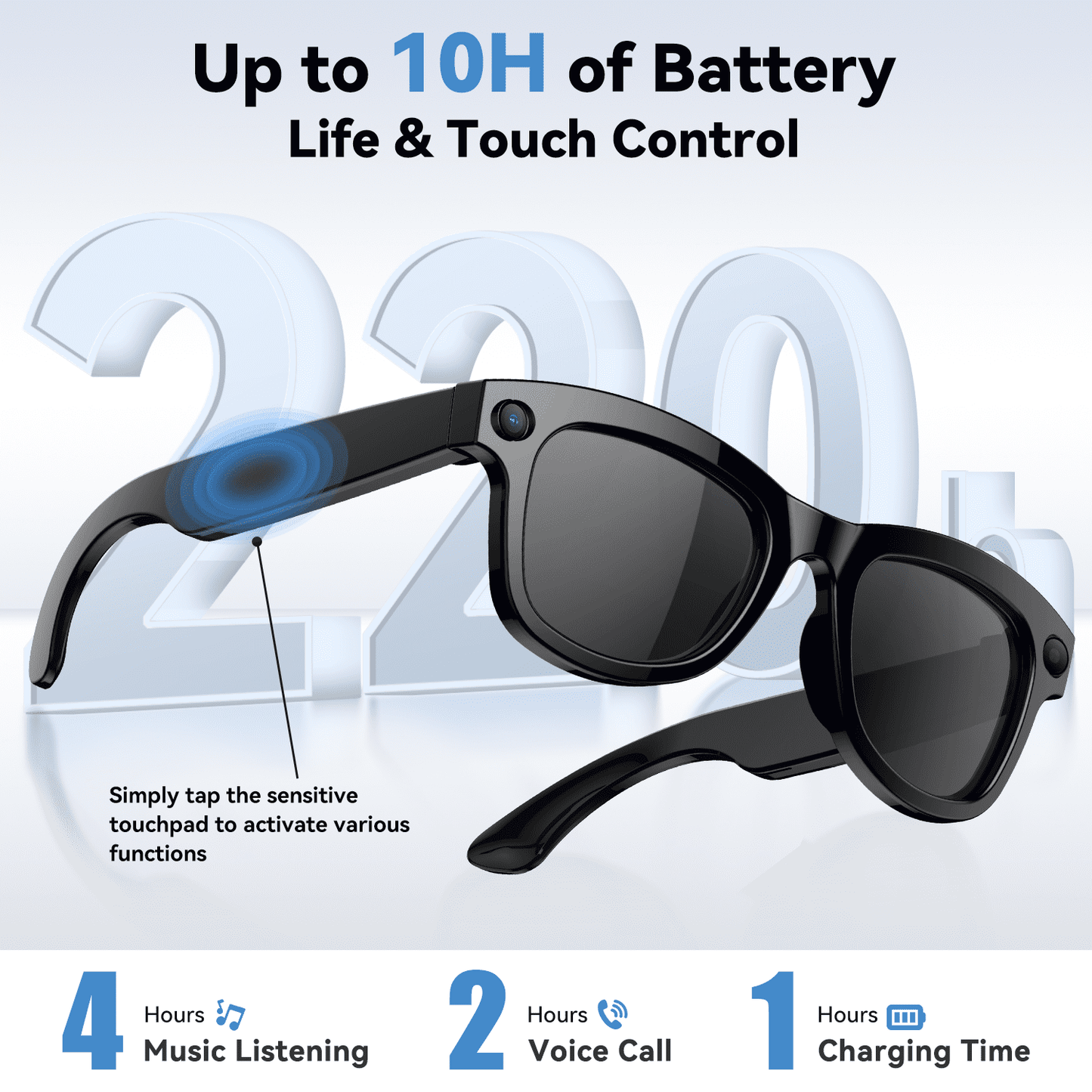 AI Translation Smart Glasses, 1200W Ultra-Wide Angle Camera Smart Bluetooth Glasses with Touch Voice Assistant, UV Protection/Anti-Blue Light Smart Wireless Glasses with Built-in Mic&Speakers, Unisex