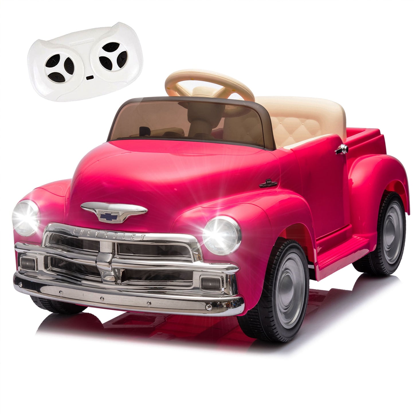 12V Powered Ride on Cars, Licensed Chevrolet 3100 Ride on Toys with Remote Control for kids Ages 3-6 Birthday Christmas Gifts, Kids Electric Car with Bluetooth, Music, USB/AUX Port, 3 Speeds, Pink