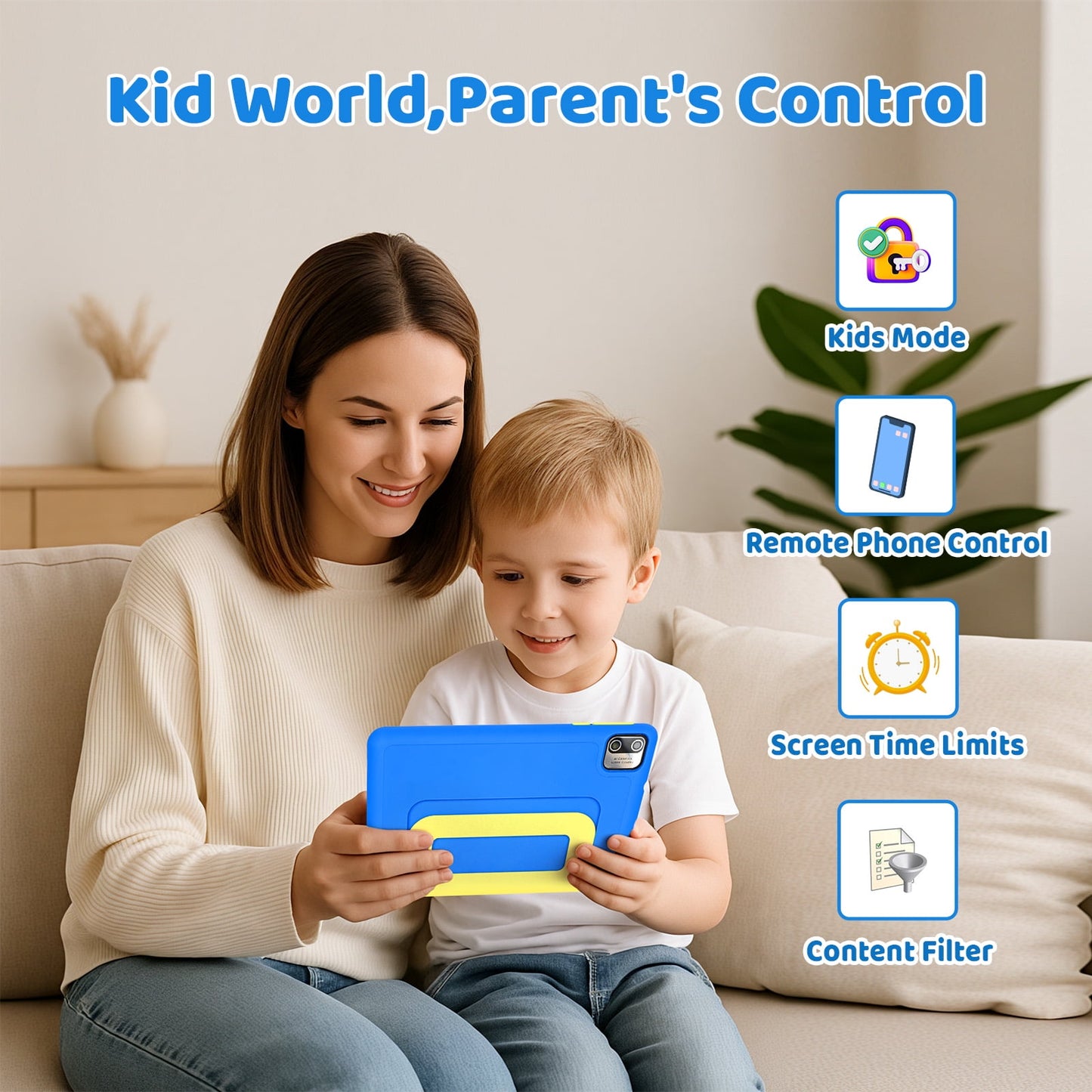 7-inch Kids Learning Tablet Bundle - 8GB RAM + 64GB ROM (Expandable to 128GB) | Parental Control, Pre-Installed Kids Software, Dual Camera | Includes Headphones, Stylus & Bag - Blue