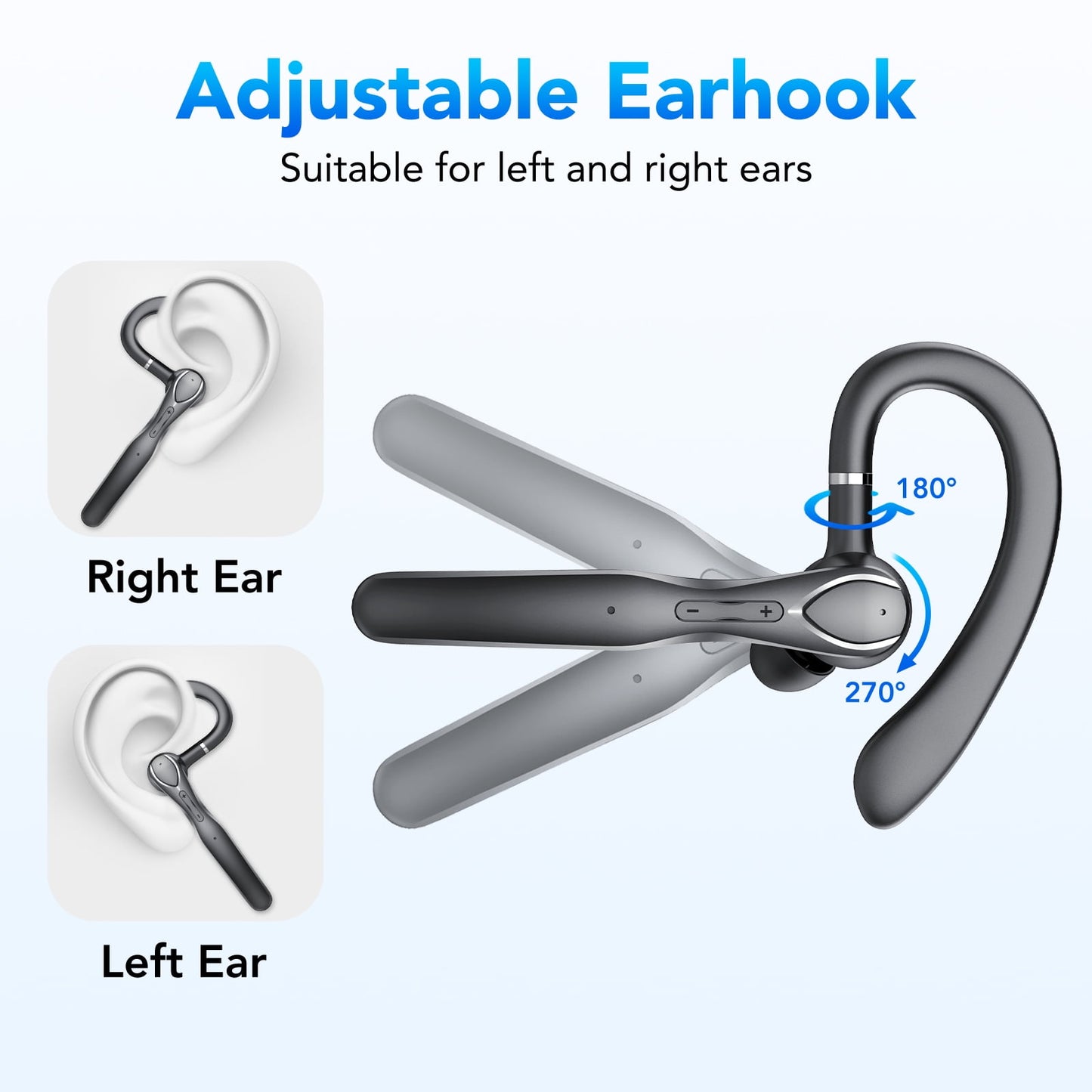 2025 New Bluetooth Headset V5.3, 100H Talk Handsfree Wireless Headset with Dual ENC Noise Canceling Mic Mute, Single Ear Headsets IP7 Waterproof, In Ear Earpiece for Driving/Office/Business