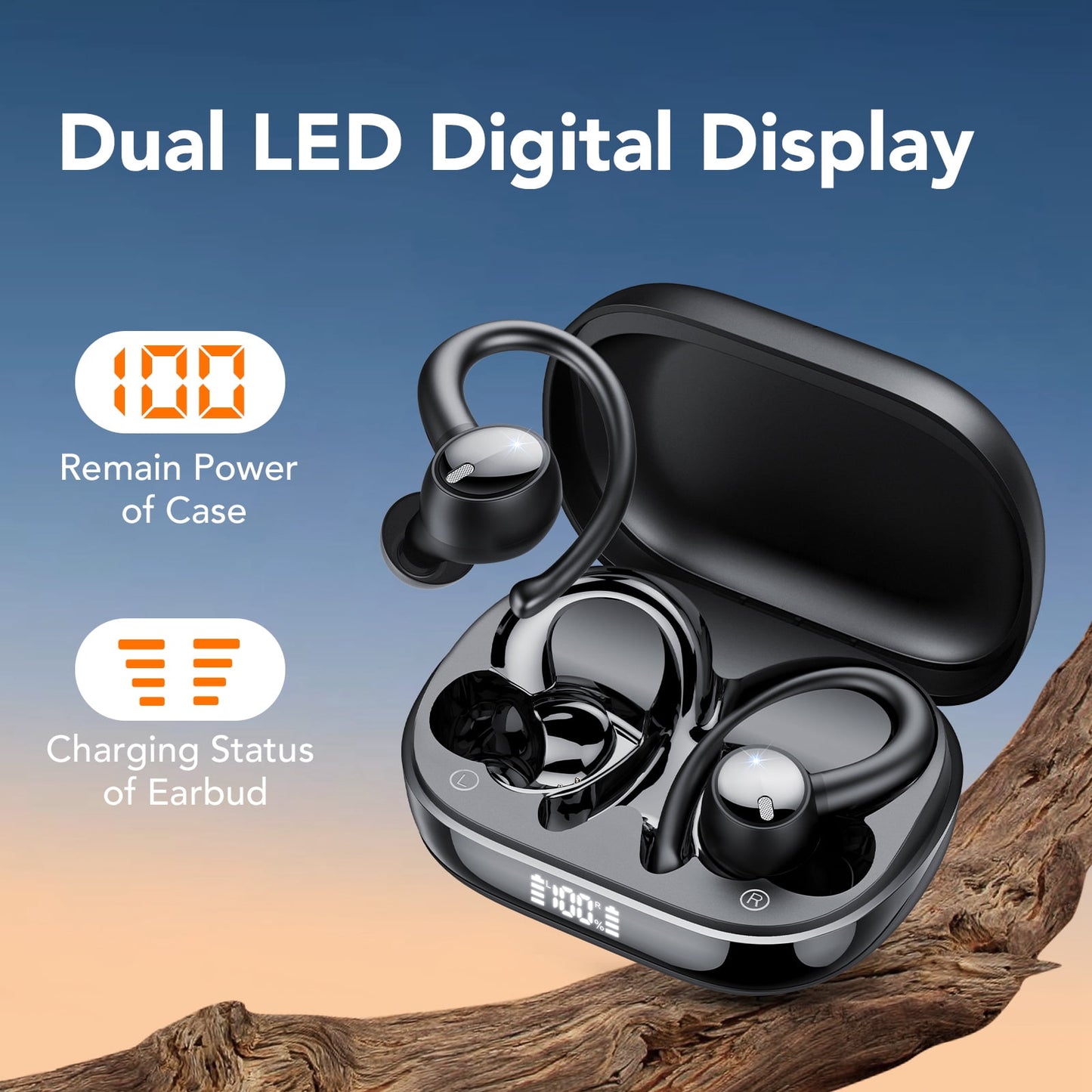 Bluetooth Headphones 5.4, 60Hrs Playtime Wireless Earbuds, Bass Boost 85%, Over-Ear Headphones Built-in 4 ENC Mics, IPX7 Waterproof Ear Buds with Earhook for Exercise Running Sports Black