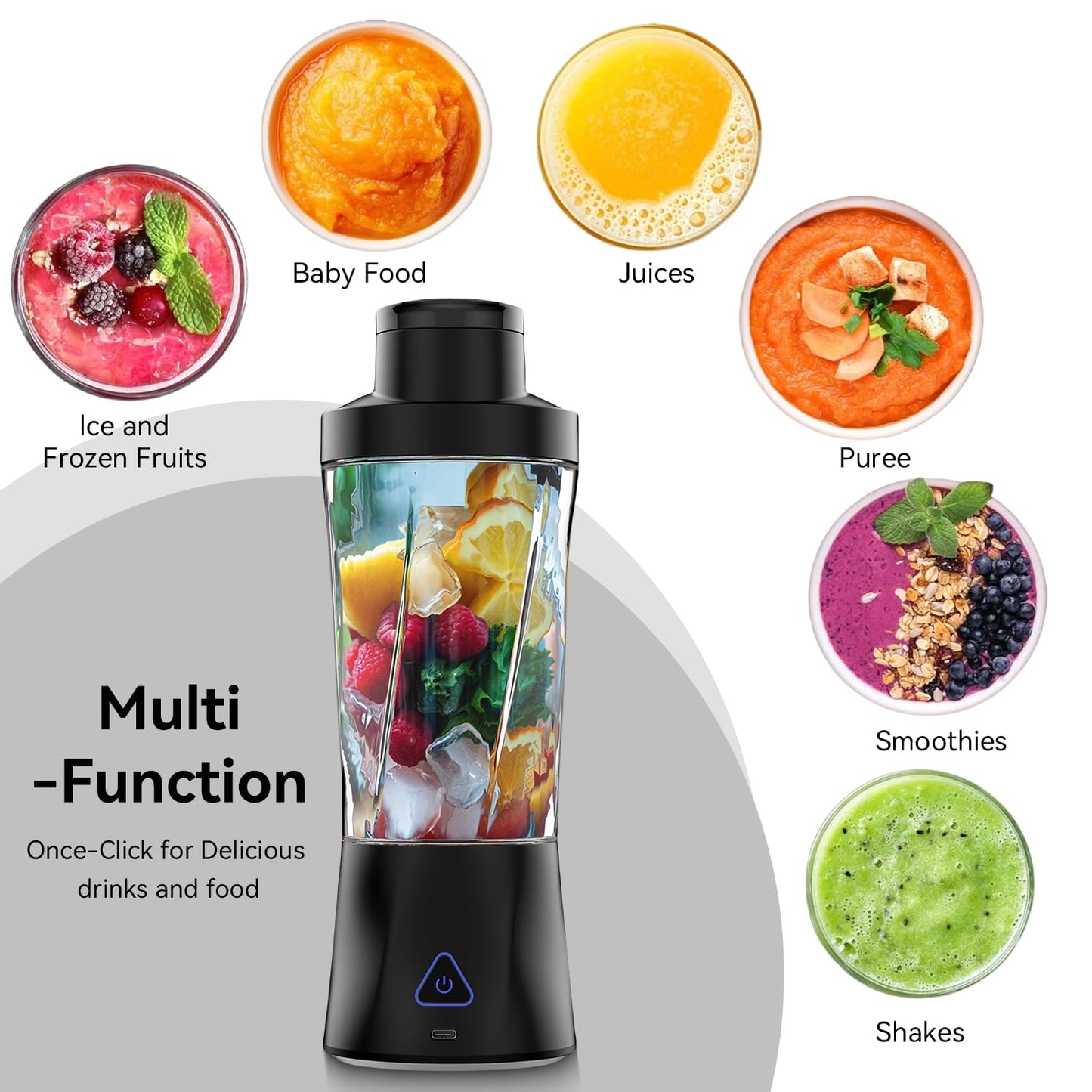 Portable Blender, 6000mAh Portable Juicer with USB Rechargeable for Shakes and Smoothies, BPA Free 24 oz Juicer Cup with 6 Blades and Lid, 360W Self Cleaning Personal Blender for Home/Office/Travel