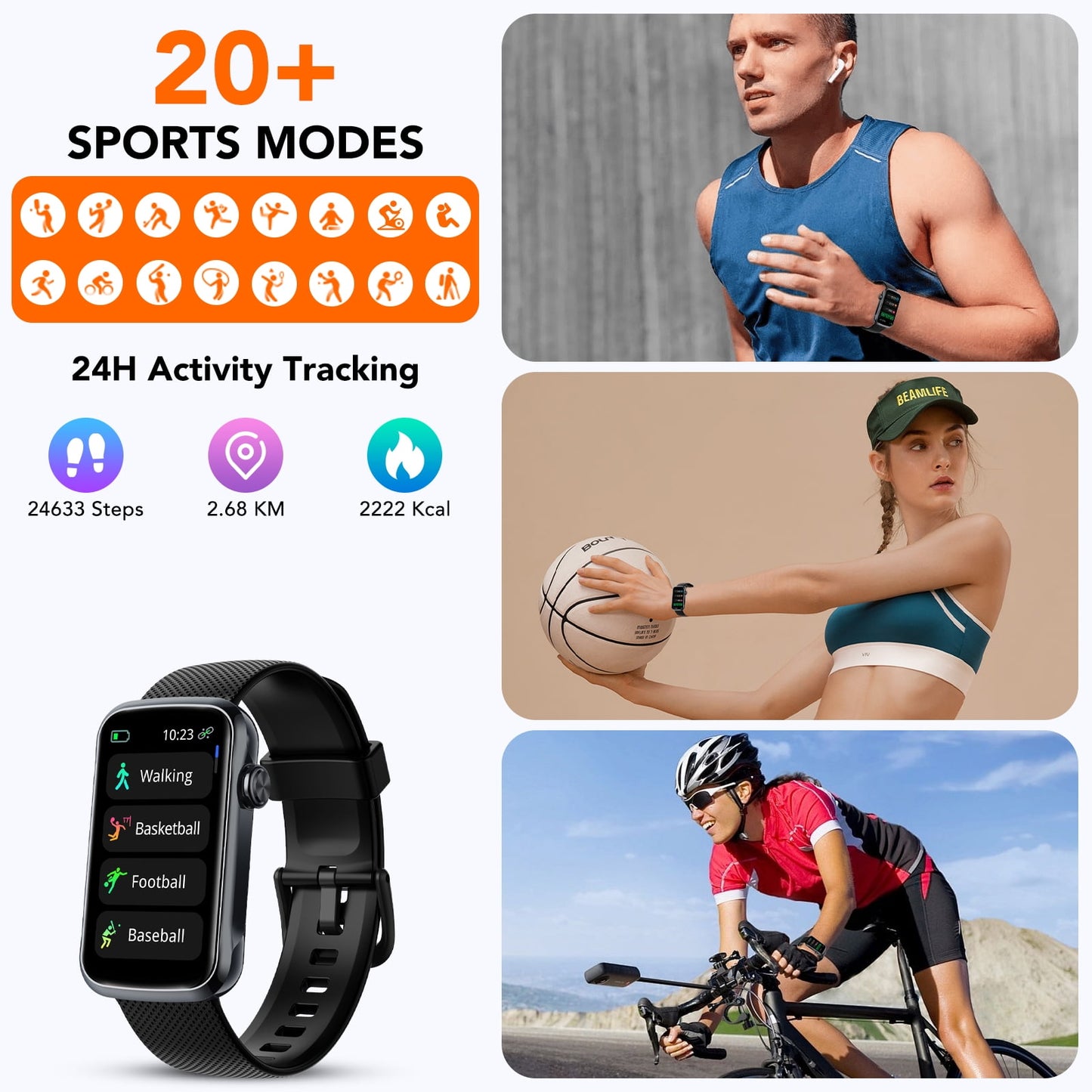 1.47" Fitness Tracker, Smartwatch for Women Men with Multiple Sport Modes Step Counter, Bluetooth Calls (Make/Answer), IP68 Waterproof, Fitness Tracker Compatible with Android and iPhone, Black