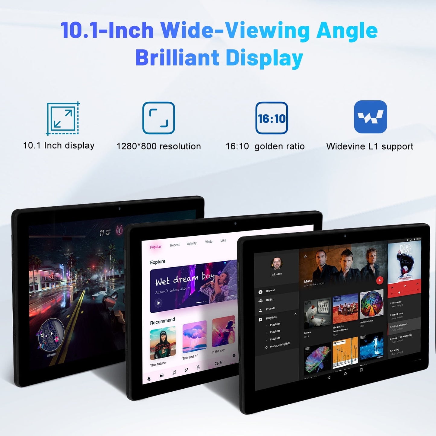 10.1inch Android 14 Tablet, Octa-Core Touch Screen Tablet, 10GB RAM+64GB ROM(Expand to 1tb), 5MP+8MP Dual Cameras, Dynamic Halo, Face ID, Bluetooth, WiFi 6, 5000mAh Battery,Black