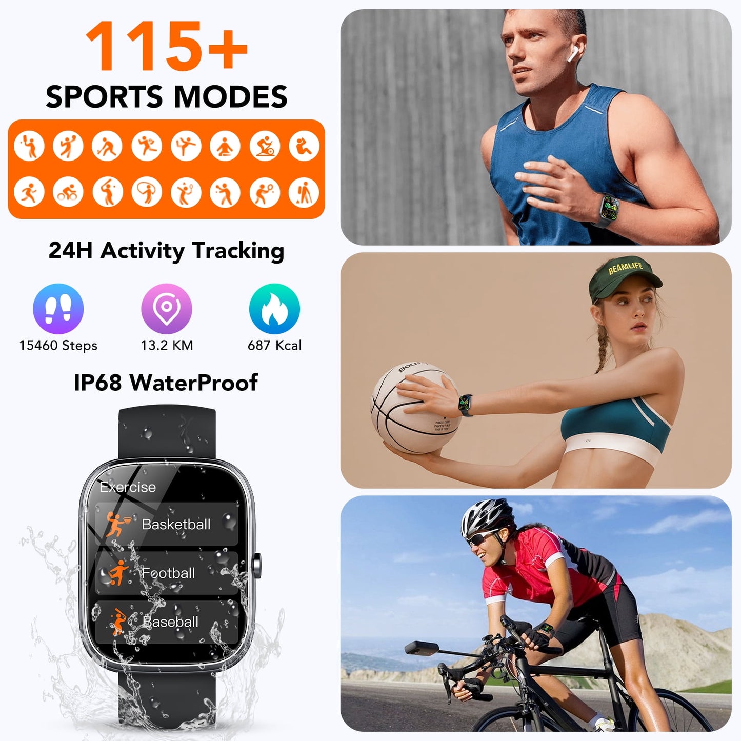 Smart Watch Fits for Android and iPhone 1.91" HD Screen Smartwatch for Men Women(Answer/Make Call), Smart Watches with 120 Sports Modes, IP68 Waterproof Activity Trackers for Android Ios for Gift