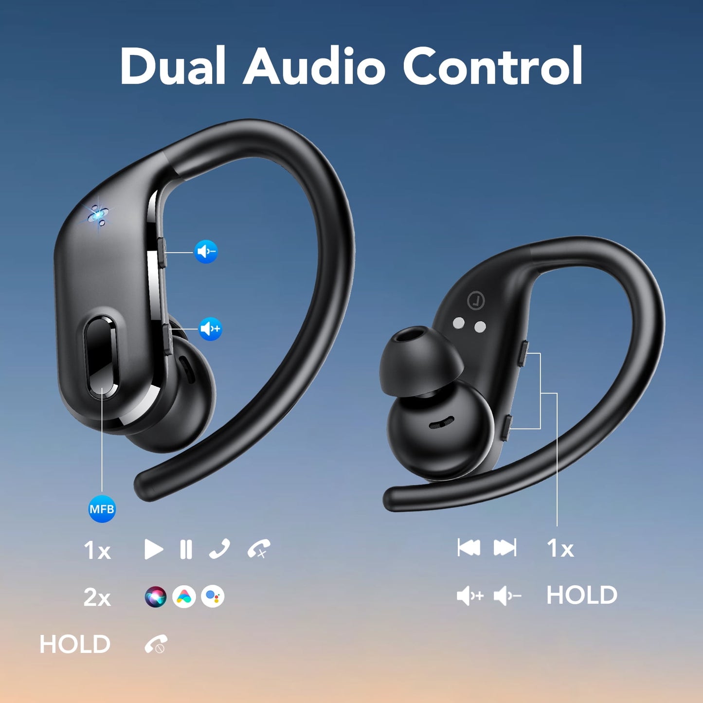 Wireless Earbuds Bluetooth Headphone Sport, Bluetooth 5.3 Earbud 3D HiFi Stereo Over Ear Buds, 80Hrs Earhooks Earphone with Noise Cancelling Mic, IP7 Waterproof Headset for Workout/Running/Gym, Black