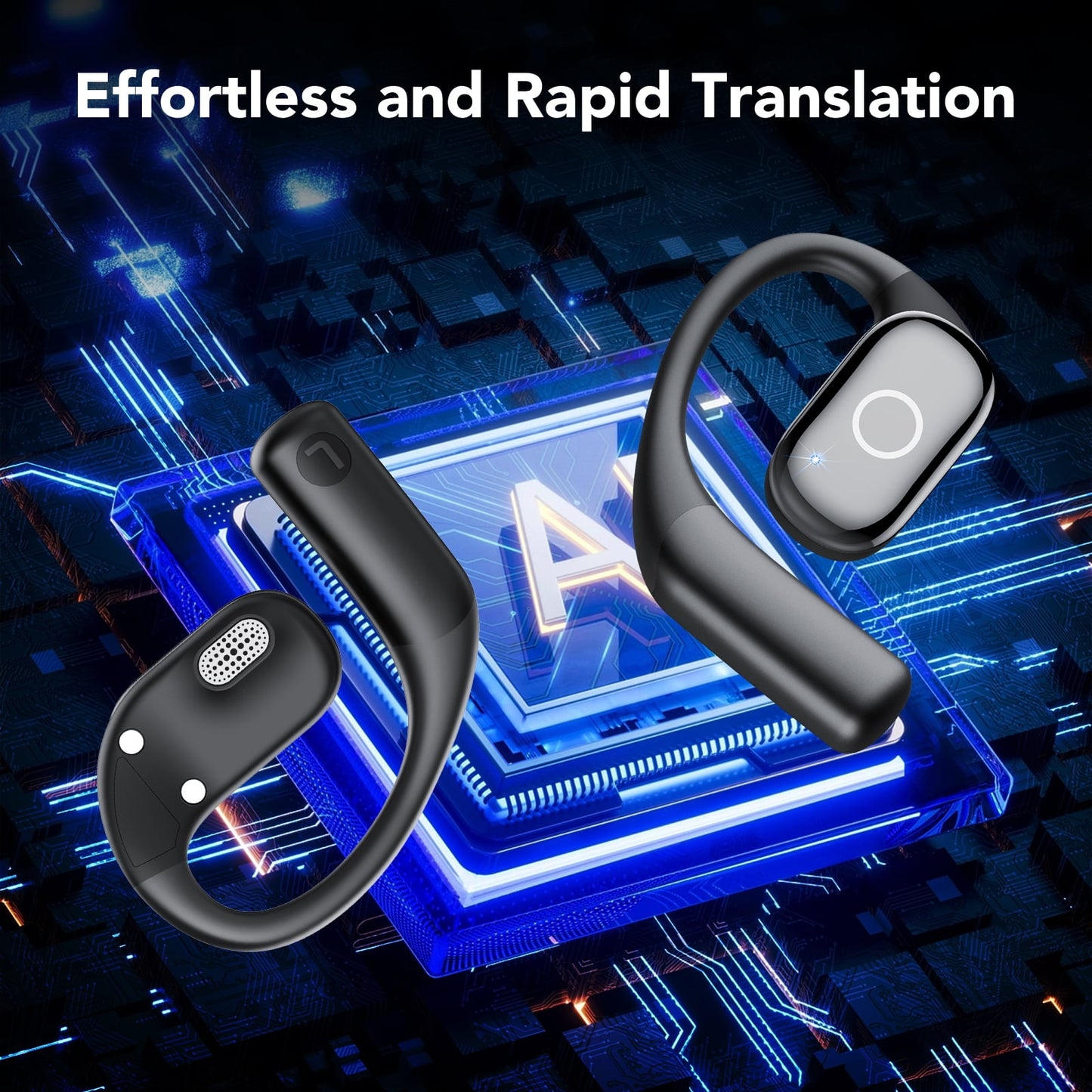 AI Translation Earbuds Real Time 100+ Language Translator 3-in-1 Translation Headphones Compatible with iOS & Android Translating Device Ideal for Travel Business Learning(Deep Black)