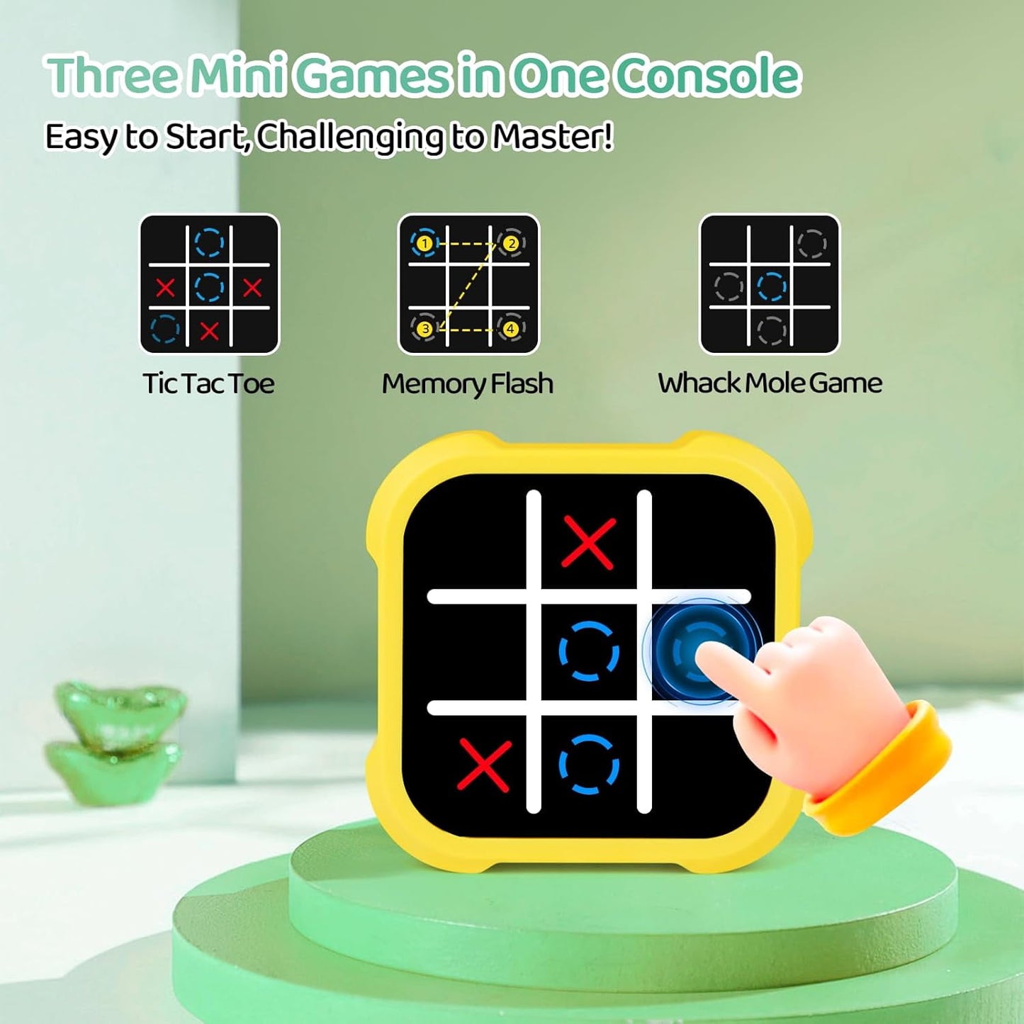 Electronic Tic Tac Toe Game - 3-in-1 Handheld Puzzle Game with Infinite Board, Memory & Logic Training, Portable Travel Toys for Kids Ages 3+, Educational Learning Games