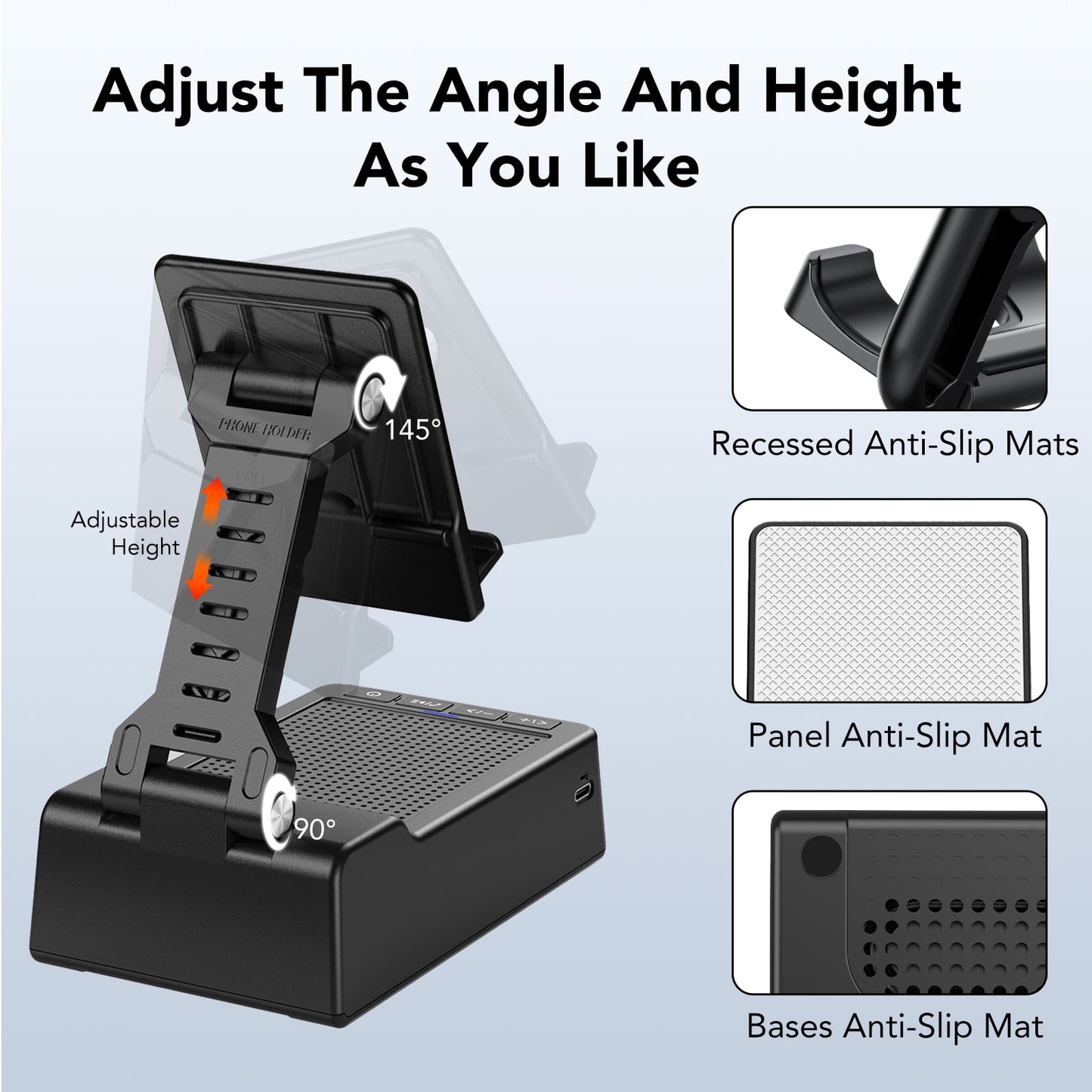 Cell Phone Stand with Wireless Bluetooth Speaker and Anti-Slip Base HD Surround Sound Perfect for Home and Outdoors with Bluetooth Speaker for Desk Compatible with iPhone/ipad/Samsung Galaxy