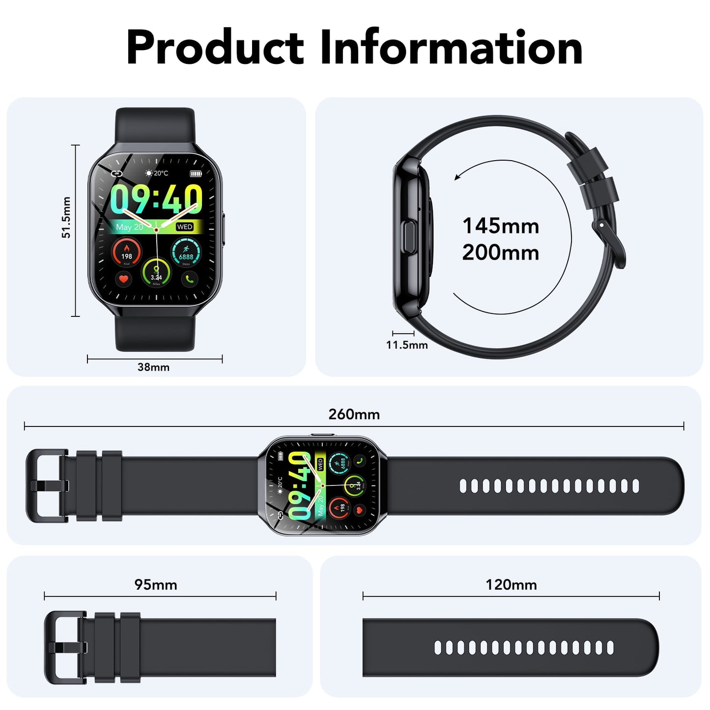 Smart Watch Fits for Android and iPhone 1.96'' Smartwatch for Men Women 110+ Sports Modes Fitness Tracker with Answer Make Calls/Message Reminder, IP68 Waterproof for Gift (Black)