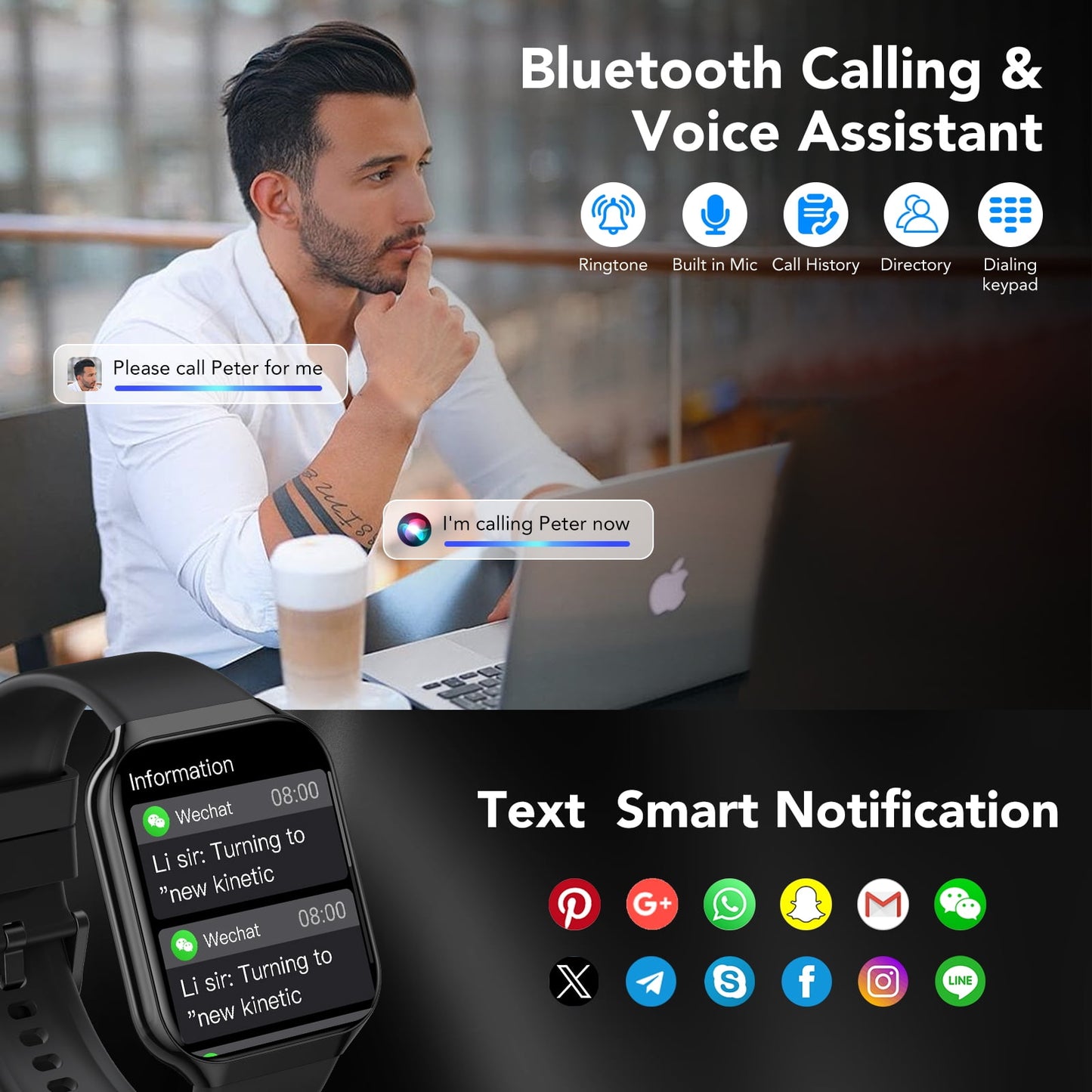 2025 NEW Smart Watch, 1.96''HD Screen SmartWatch for Men Women's, Answer/Make/Message, 100 Sports Modes, IP68 Waterproof Fitness Tracker Compatible with Android and iPhone, Holiday Gifts, Black