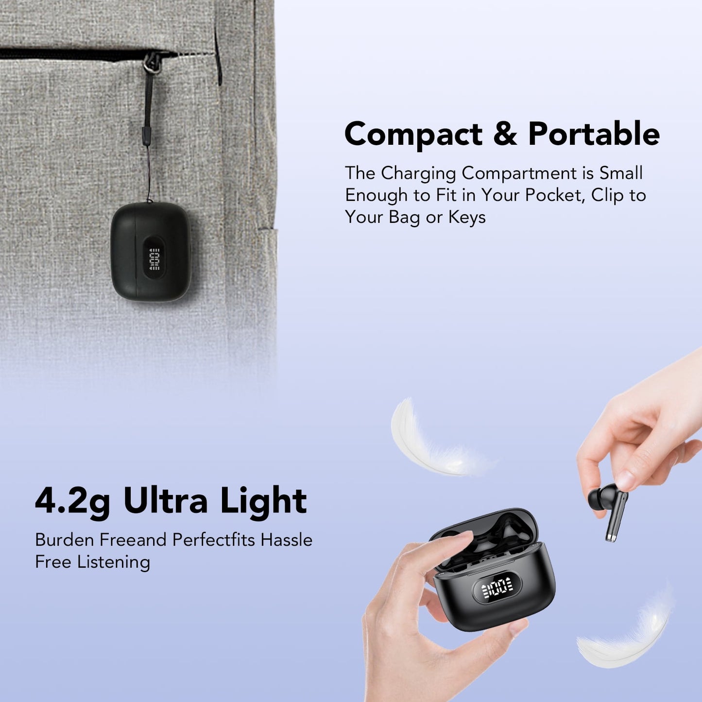 Wireless Ear Buds, Earbuds Bluetooth 5.3 Headphones 60H Playtime LED Display, HiFi Stereo Sound Waterproof in-Ear Earphones with 4 Microphone