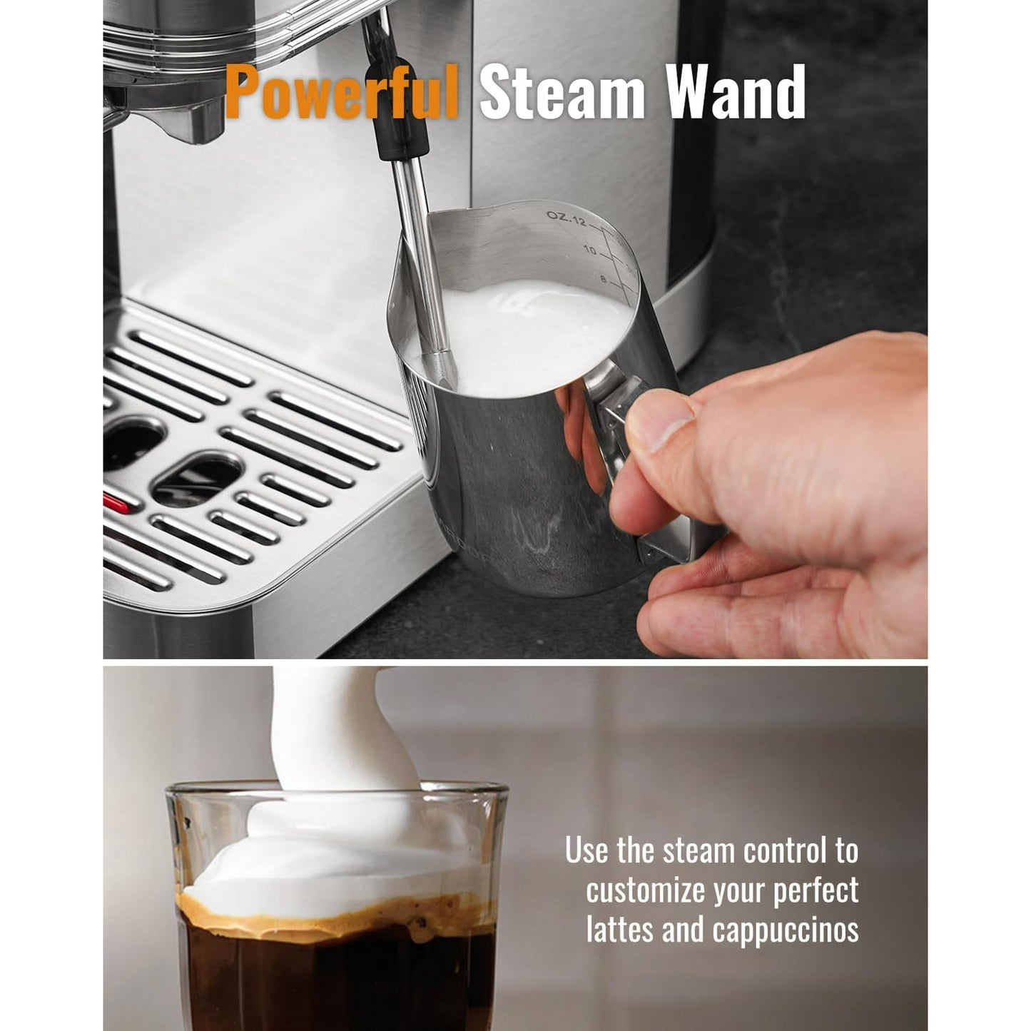 20 Bar Professional Espresso Machine with Milk Frother, Touchscreen Control & Adjustable Temperature for Cappuccino, Latte