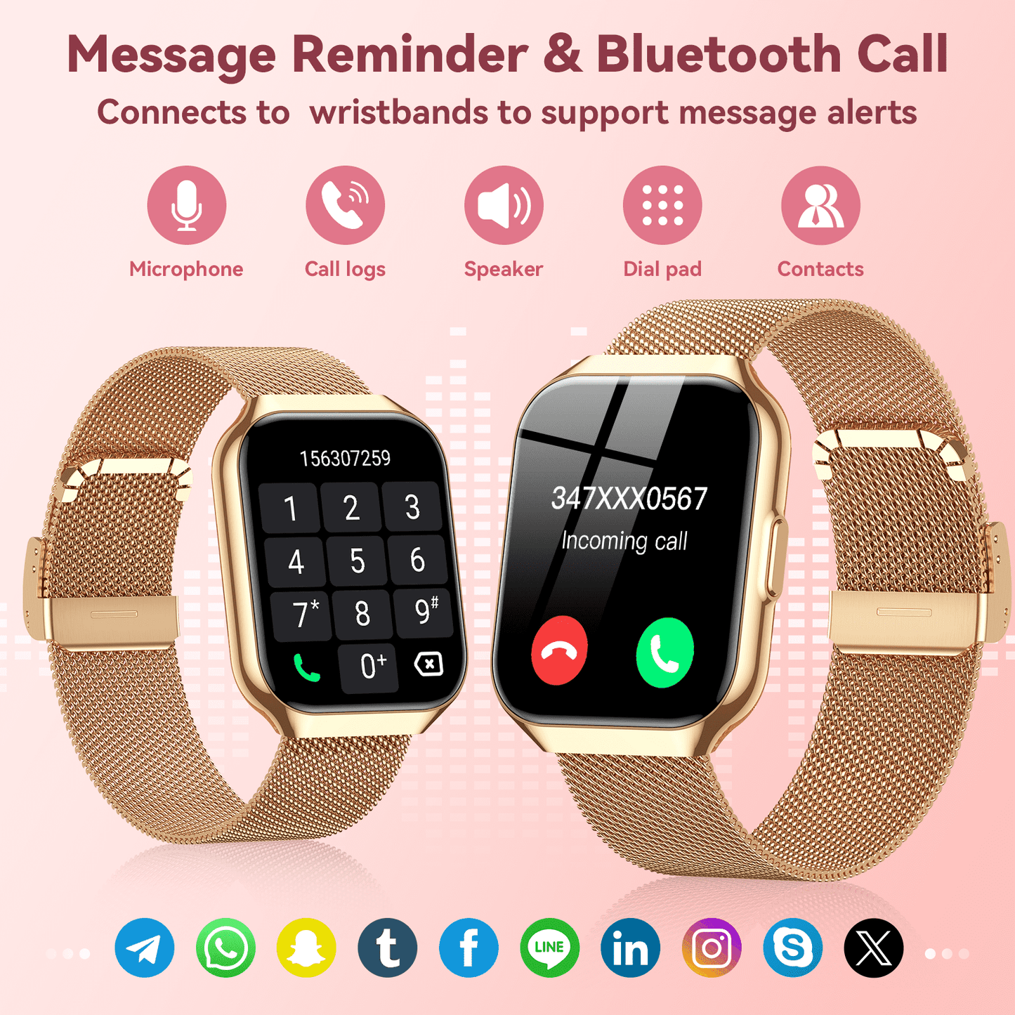 Tikland Smart Watch for Women 1.96'' Fitness Tracker Gold Smart Watches for Women Digital Watches 120 Sports Mode Make/Answer Call Waterproof Running Smartwatch Fits for Android iPhone 2 Straps
