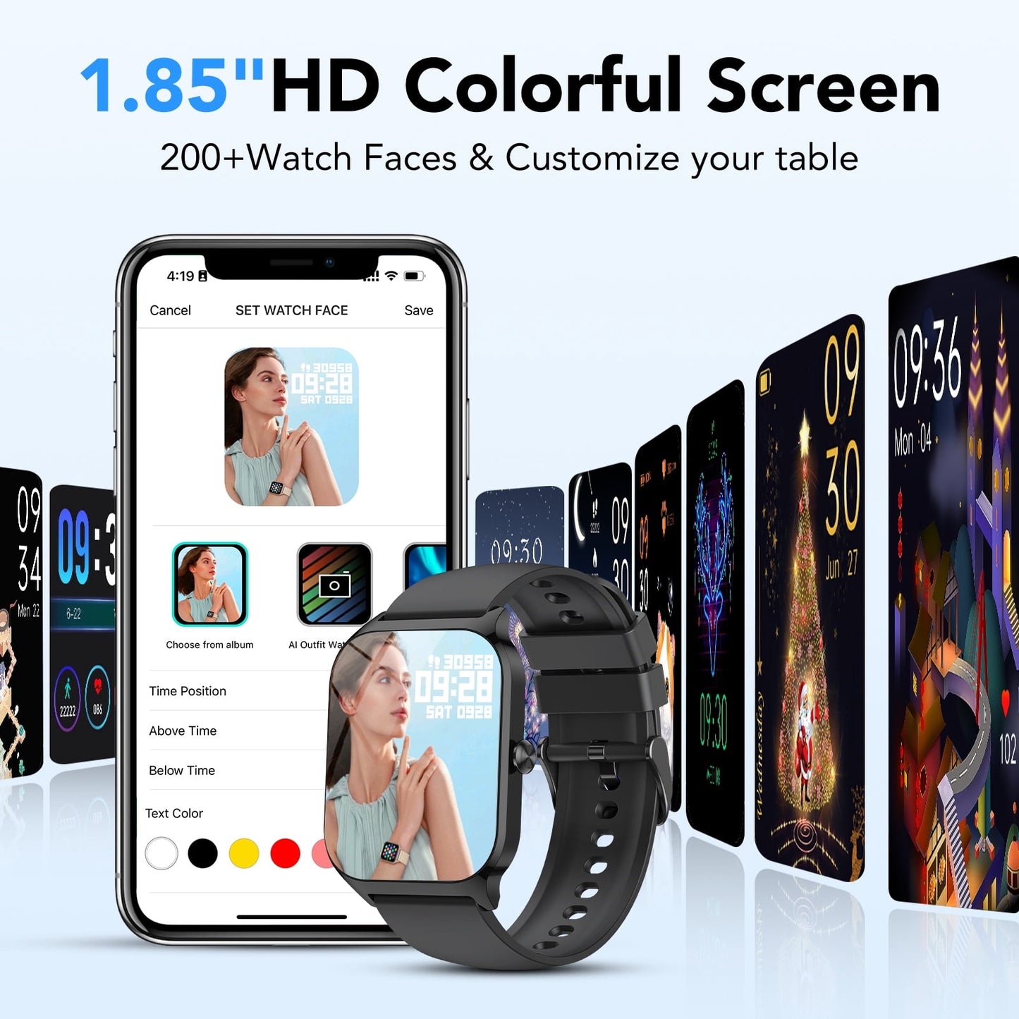 New Smart Watch Fits for Android and IPhone, 1.85 inch Fitness Tracker, Men Women's Smartwatch with Answer/Make Calls/Message Reminder/112+ Sports Modes, IP68 Waterproof, for Gift Black