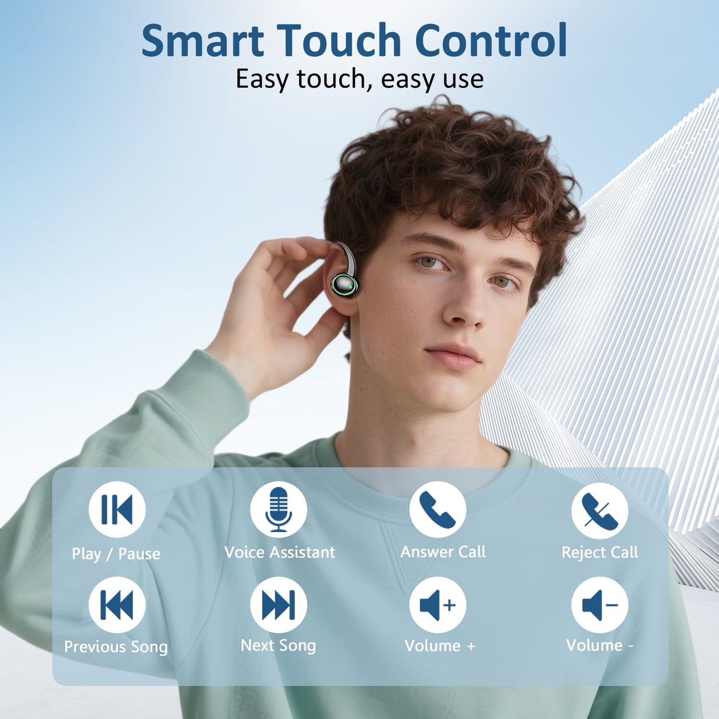 Wireless Earbuds, Bluetooth 5.4 Headphones Sports, 50H Playback Over-Ear buds with ENC Noise Cancelling Mic, Deep Bass Fitness Earphones Gym Running Workout with Earhooks, IP7 Waterproof Headset