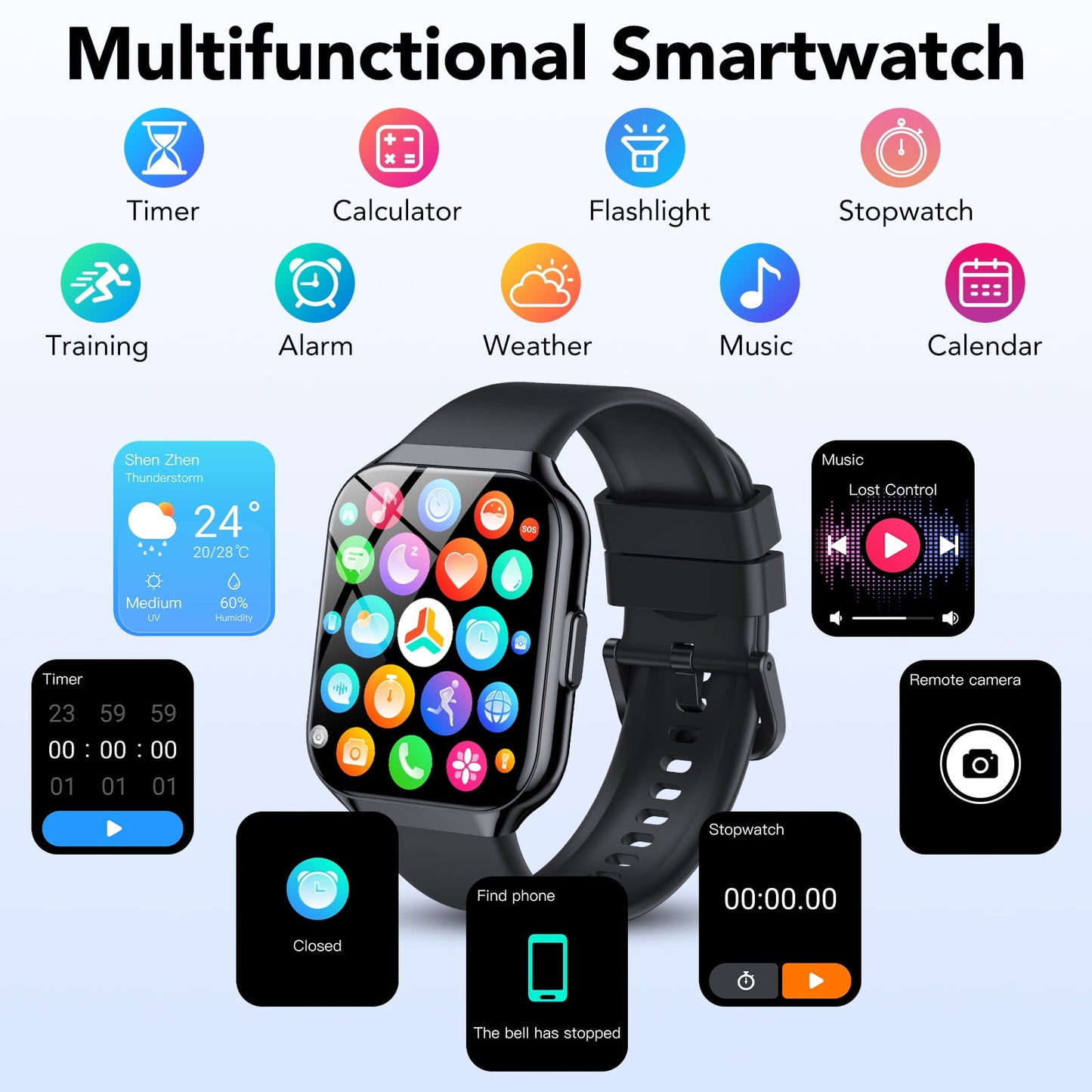 Smart Watches Fit for Android and iPhone, IP68 Waterproof Smartwatch for Women Men 110+ Sports Modes 1.96-inch Fitness Tracker, Smart Watch with Bluetooth Call, for Gift Black