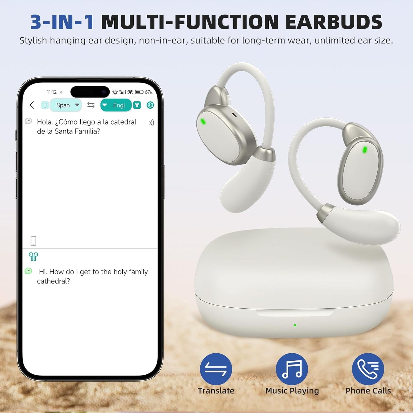 NICEWIN Translation Headphones: Real-Time Translation between 150 Languages, 10 Offline Versions, Compatible with iOS and Android, for Travel and Business