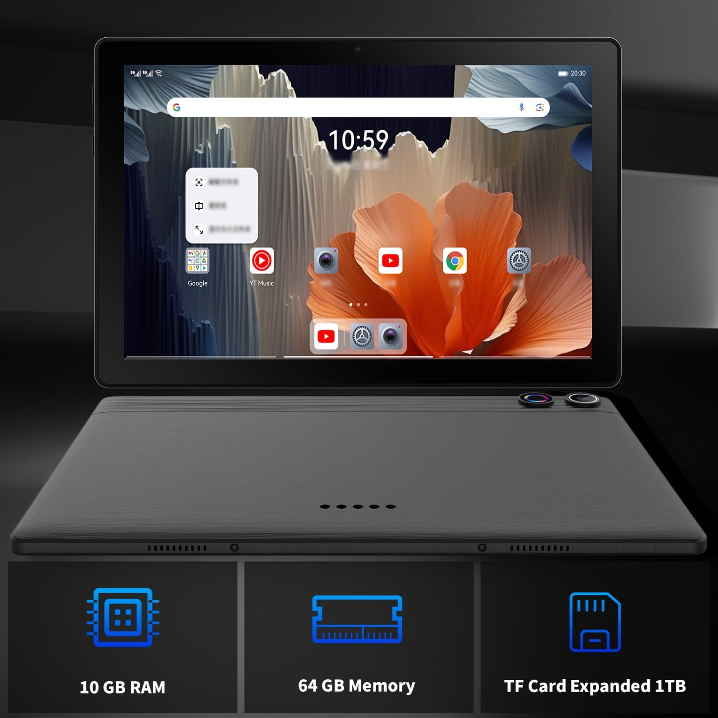 Android 14 Tablet 10 inch,Octa Core Ips HD Touch Screen,12GB RAM + 64GB ROM(TF 1TB), Widevine L1,5000mAh, Wi-Fi 6,Face Unlocked,Black+Keyboard & Mouse Set Black