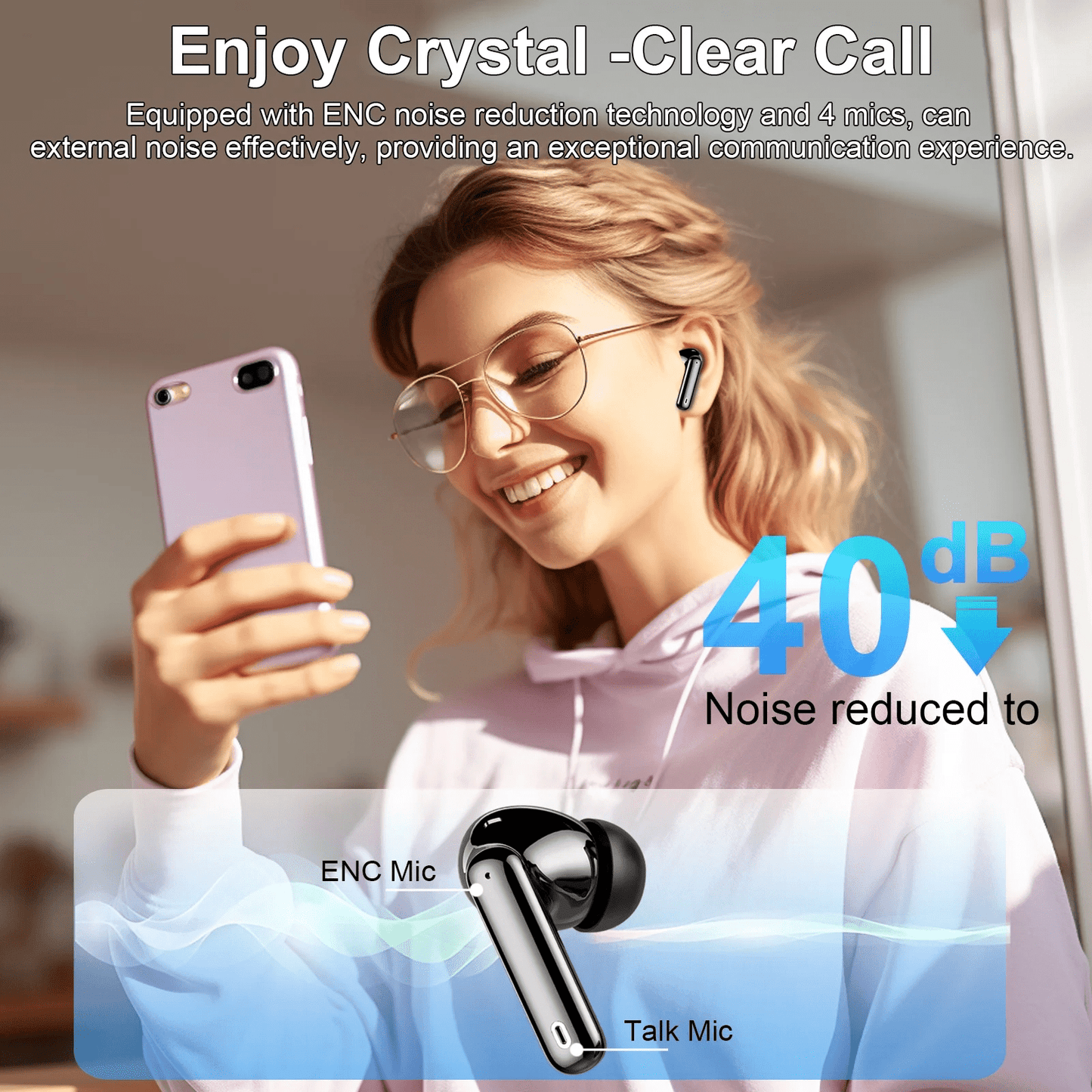 Wireless Earbuds, Bluetooth 5.4 Headphones Bass Stereo, Ear Buds with Noise Cancelling Mic LED Display, 36H Playtime in Ear Earphones, IP7 Waterproof Sport Headset for Android iOS