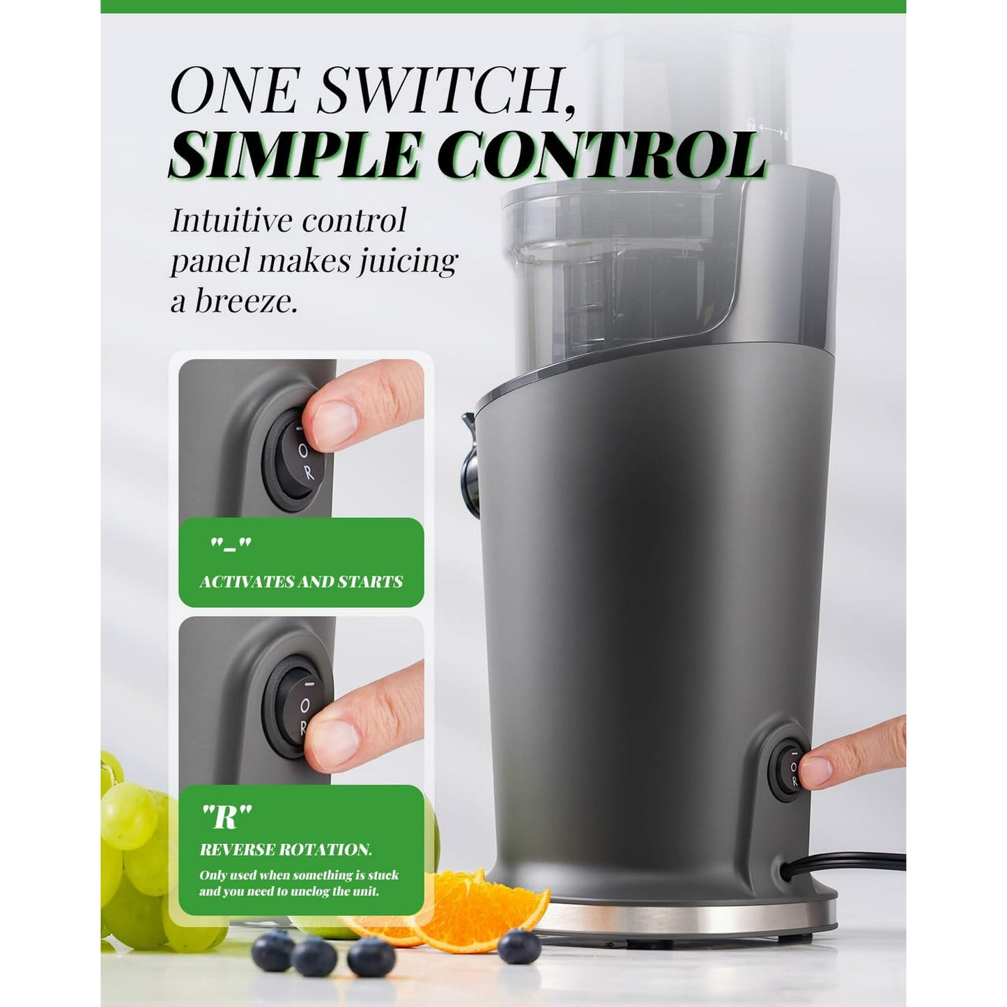 SHARDOR Cold Press Juicer Machines, Masticating Juicer Extractor with 3.5-Inch Feed Chute, Slow Juicer With High Yield, Easy to Clean,Grey