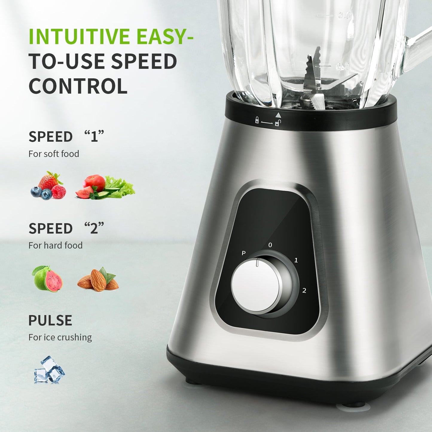 1200W Smoothie Blender, 52 Oz Countertop Blender for Shakes & 22 Oz Juicer Cup, 3 Adjustable Speed for Frozen Fruit Drinks, Smoothies, Sauces, Large Capacity