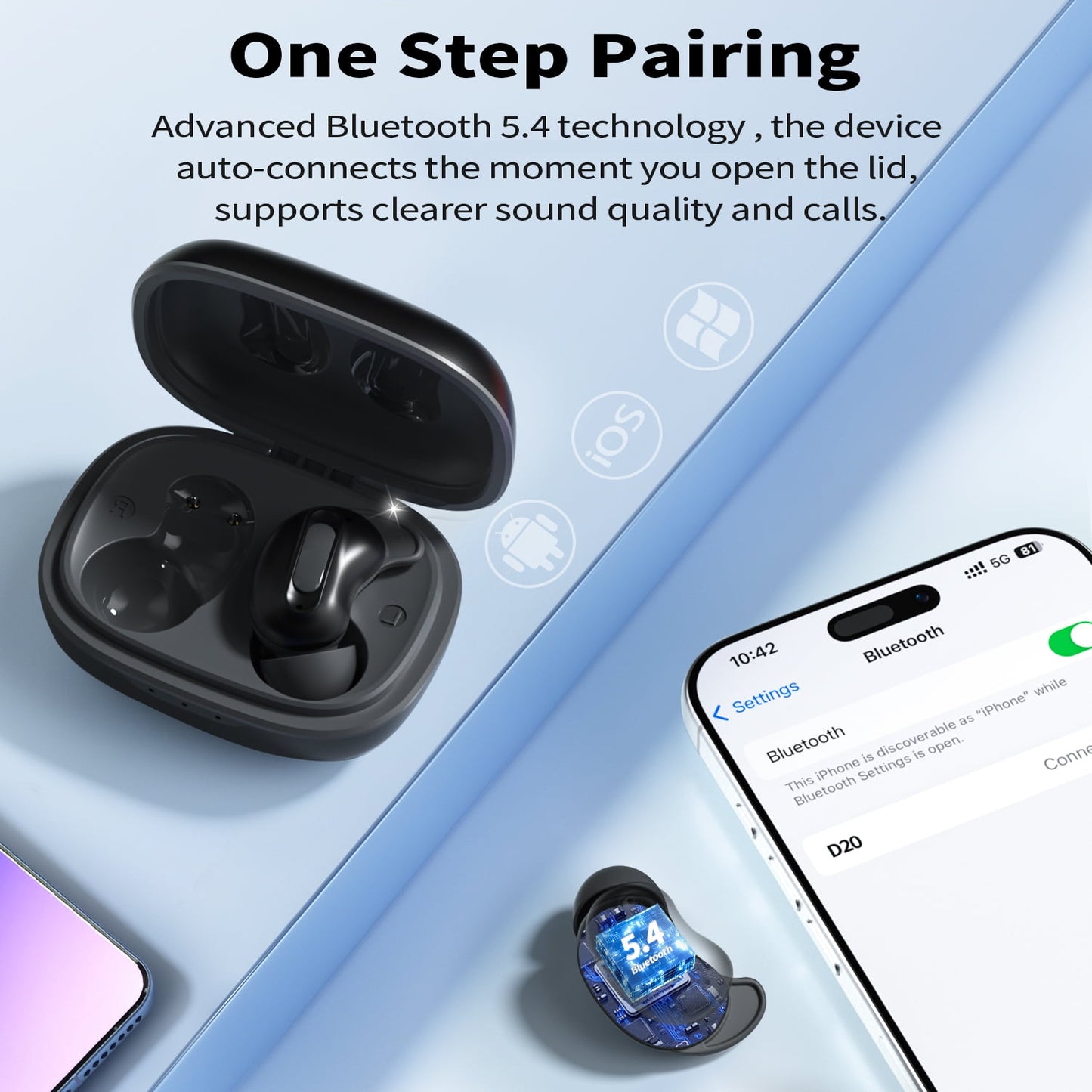 Sleep Earbuds, Mini ANC Wireless Earbuds, In Ear Bluetooth 5.4 Headphones Deep Bass Stereo, 48H Playtime Ear Buds with 4 Noise Cancelling Mic, IP7 Waterproof Earphones for Side Sleepers,Touch Control