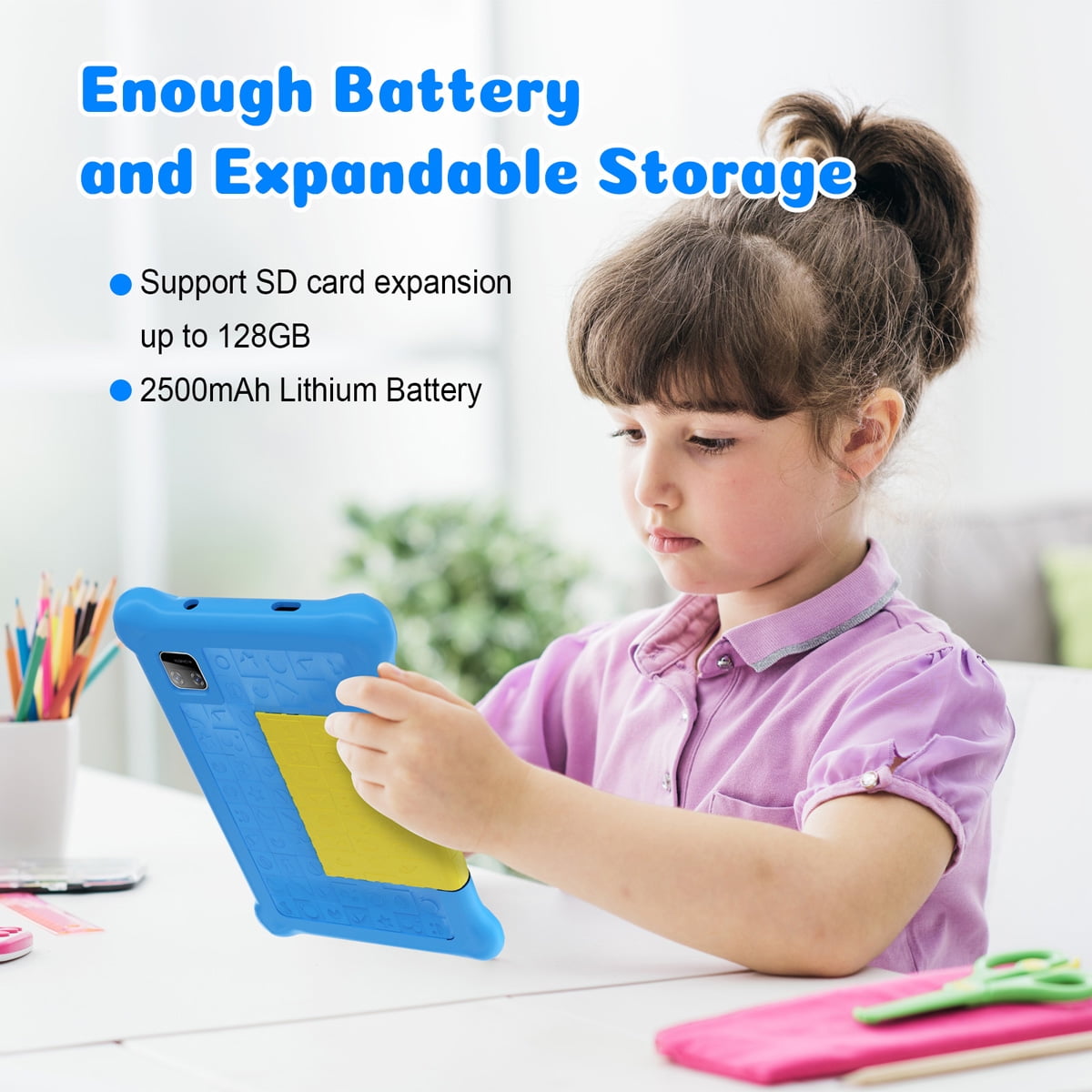 7" Kids Learning Tablet Bundle - Headphones, Stylus & Bag, Pre-Installed & Parental Controls,Android 13 allwinner Go Quad Core, 5GB RAM + 32GB ROM, 128GB Expansion-Blue