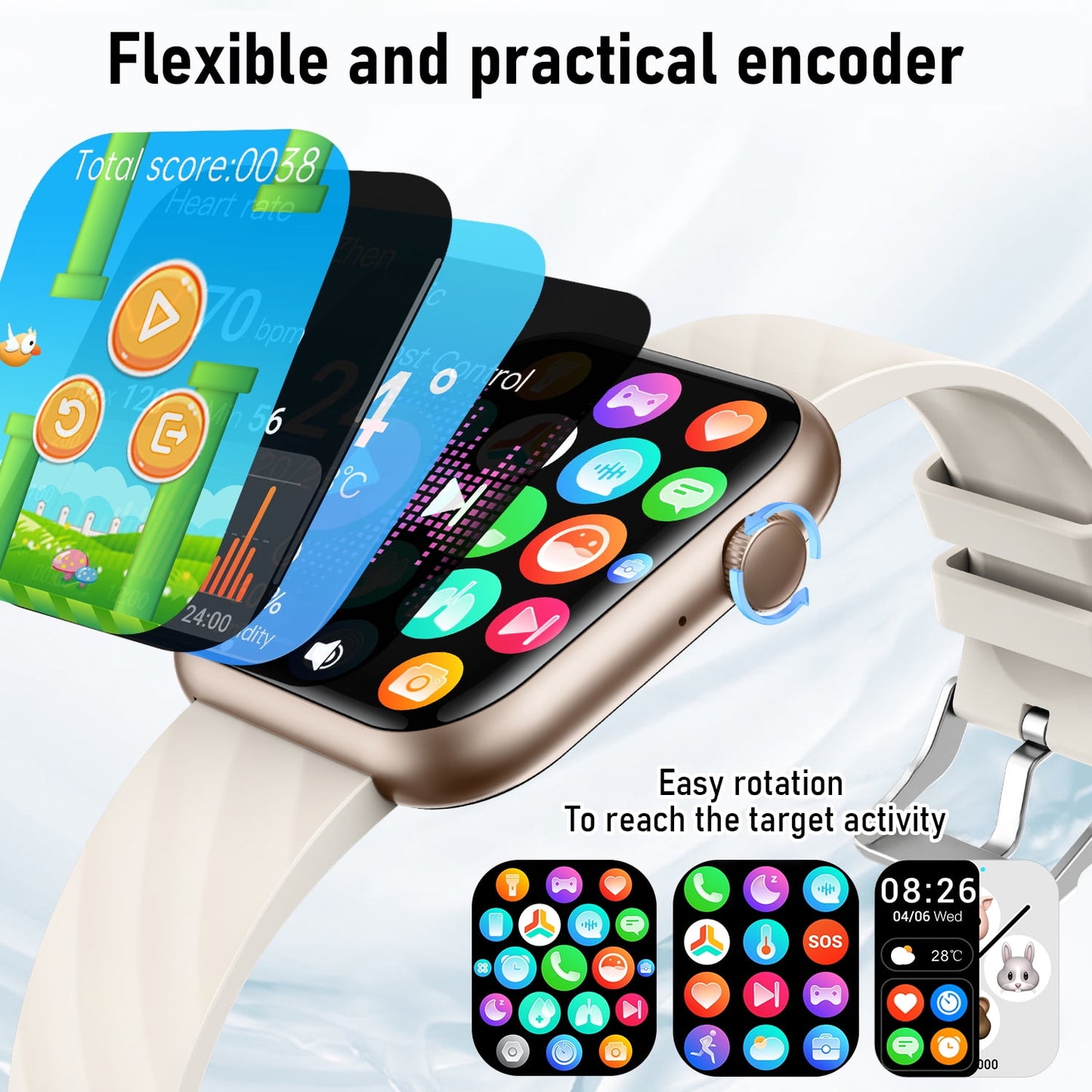 Smart Watch Fits for Android and iPhone,IP68 Waterproof,Suitable for Women Men 100 Sports Modes 1.96 inch Fitness Tracker with Answer Make Calls/Message Reminder,4 Watch Bands,Milano Steel Band(Gold)