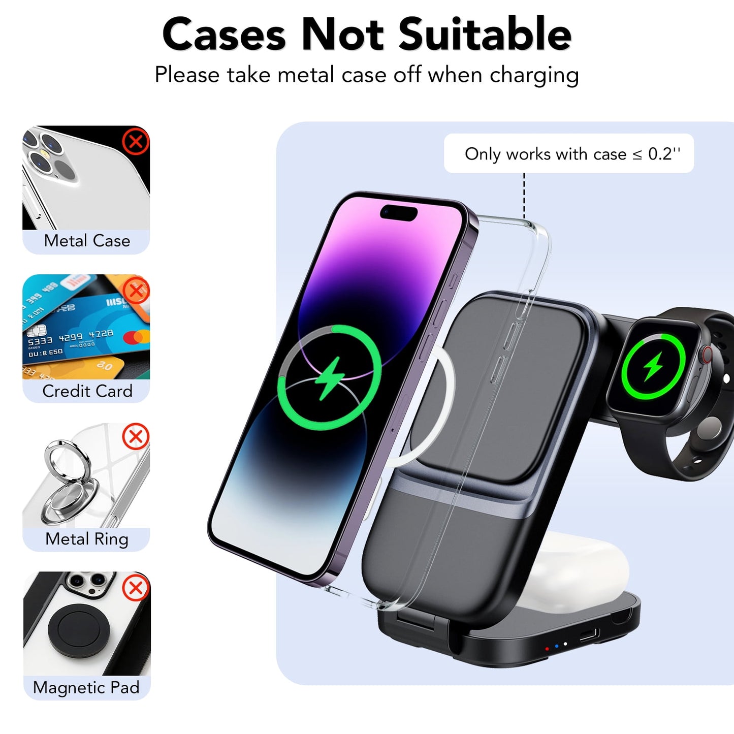 3 in 1 Wireless Charger for iPhone, Charging Station for Apple, Travel Charger for Multiple Devices with an 20 W Quick Charger Compatible for iPhone16/15/14/13/Pro/Max, iWatch, AirPods4/3/2/Pro
