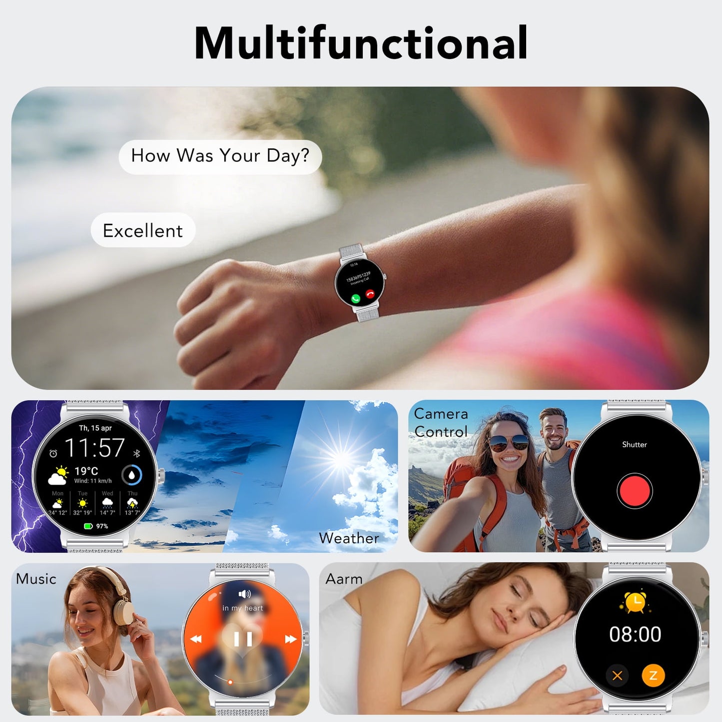 Smart Watch for Women, 1.27" Thin Face Fitness Tracker with Bluetooth Calls(Answer&Make), Smart Watch Fits for Android and iPhone, IP68 Waterproof, 110+ Sport Modes Smartwatch (2 Strap)