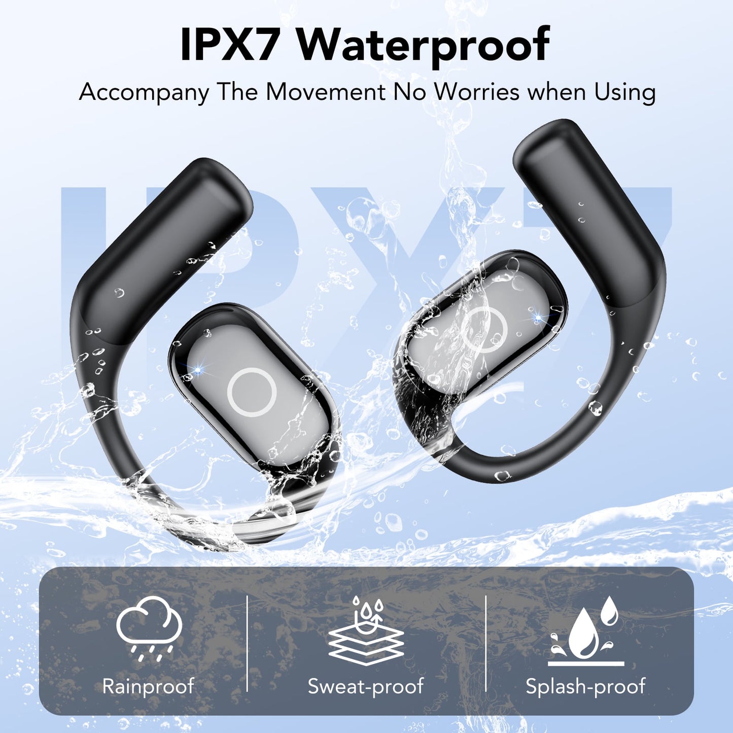 Open Ear Headphones, Bluetooth 5.4 Earphones Stereo Sound, Wireless Headphones 30 Hours Playback, Type-C Charging, Clear Calls, Waterproof Open Ear Earbuds,Black