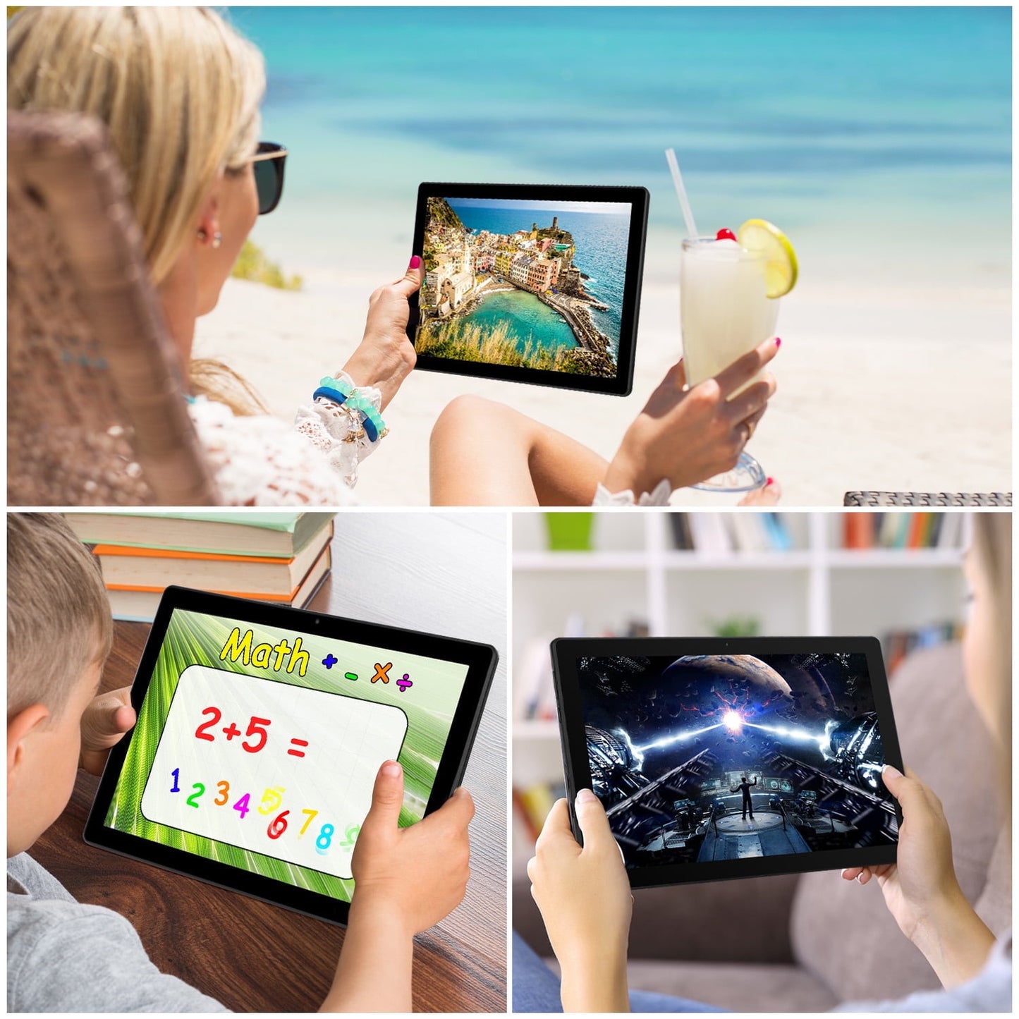 10.1inch Android 14 Tablet, Octa-Core Touch Screen Tablet, 10GB RAM+64GB ROM(Expand to 1tb), 5MP+8MP Dual Cameras, Dynamic Halo, Face ID, Bluetooth, WiFi 6, 5000mAh Battery,Black