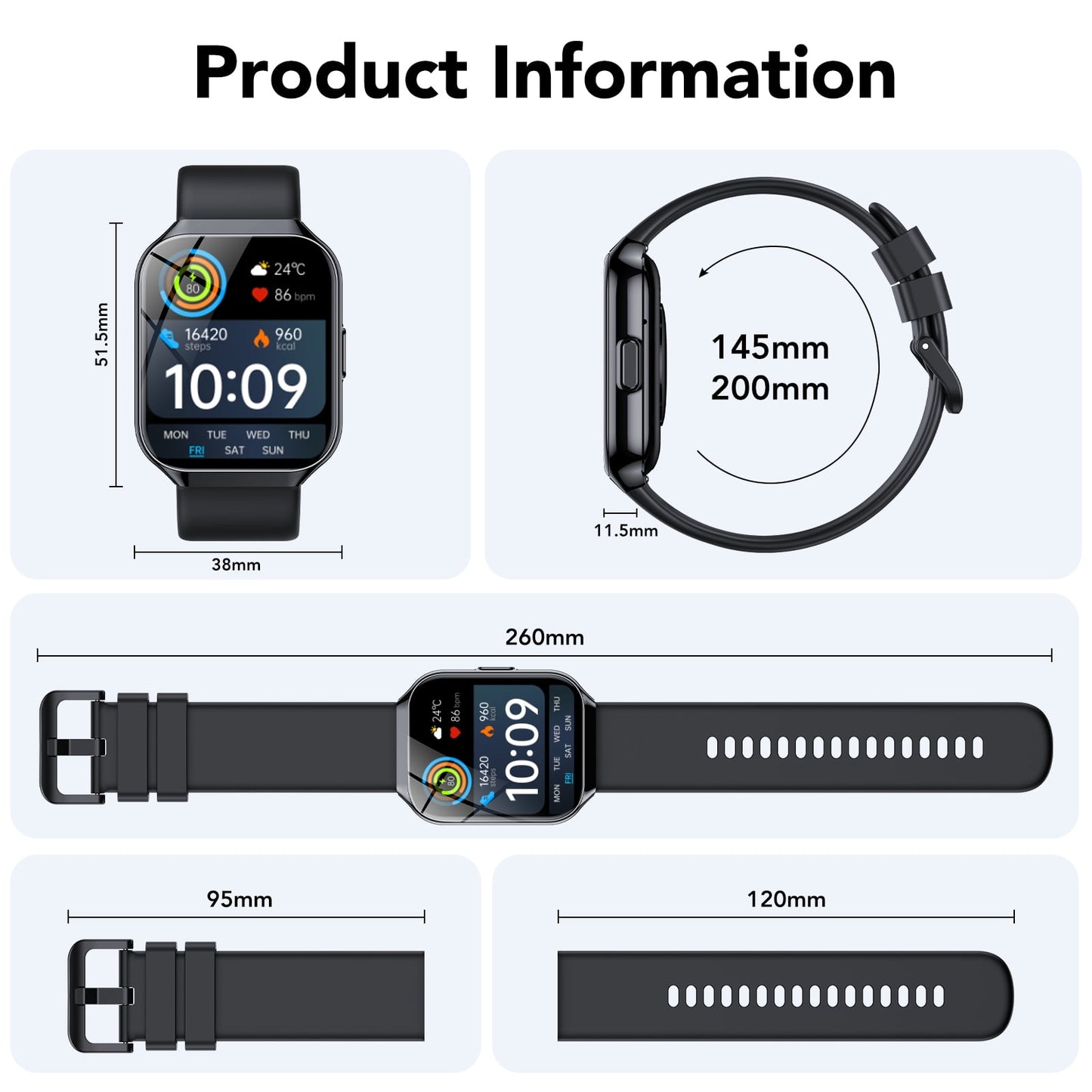 2025 NEW Smart Watch, 1.96''HD Screen SmartWatch for Men Women's, Answer/Make/Message, 100 Sports Modes, IP68 Waterproof Fitness Tracker Compatible with Android and iPhone, Holiday Gifts, Black