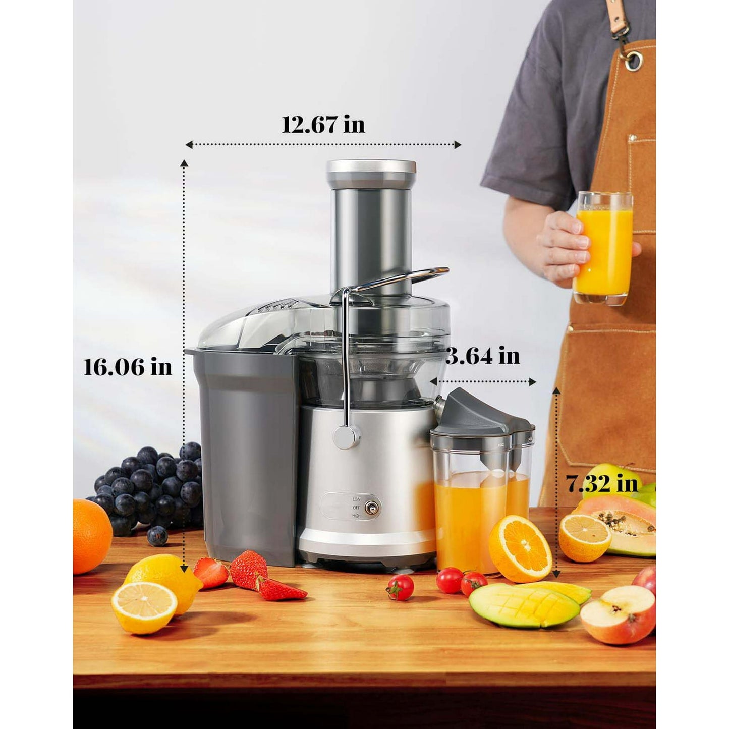 Juicer Machine, 1200W Centrifugal Juicer Extractor with Wide Mouth 3.2" Feed Chute for Fruit Vegetable, Easy to Clean, Silver