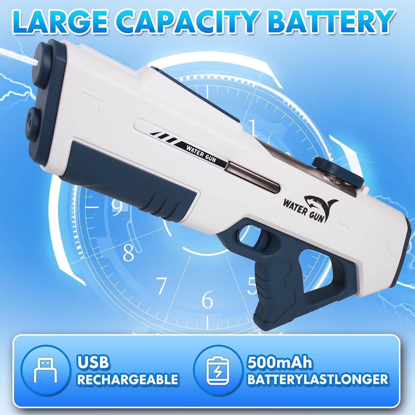 Electric Water Guns for Adults Kids, Automatic Water Reload & Shooting, Automatic Water Gun, Large Capacity Battery Powered Squirt Gun, Summer Beach Pool Backyard Outdoor Toys(White)