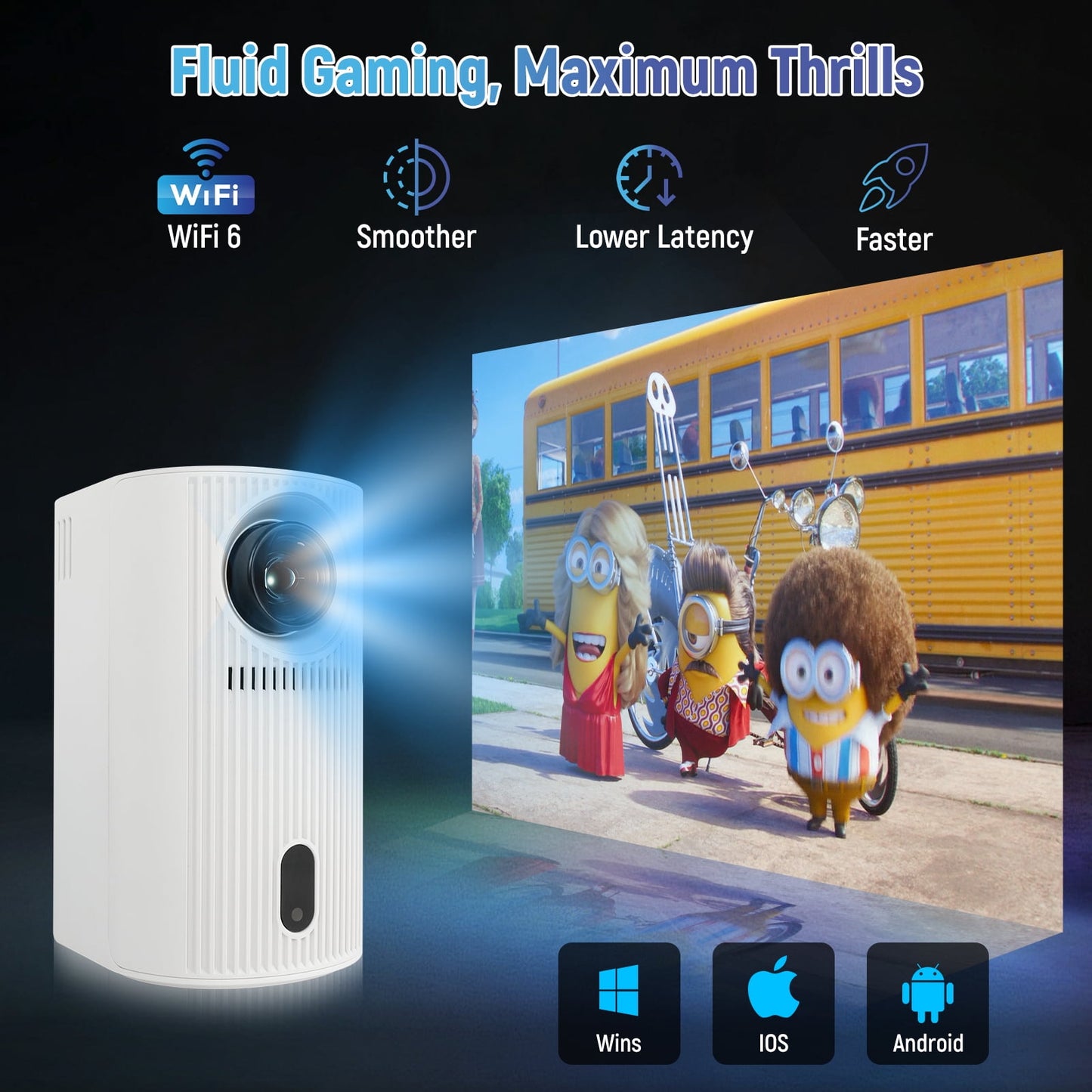 Mini Projector with WIFI 6 and Bluetooth, 4K 1080P Support Projector Screen Movie Projector Auto Keystone Compatible for Laptop, PC, Smartphone