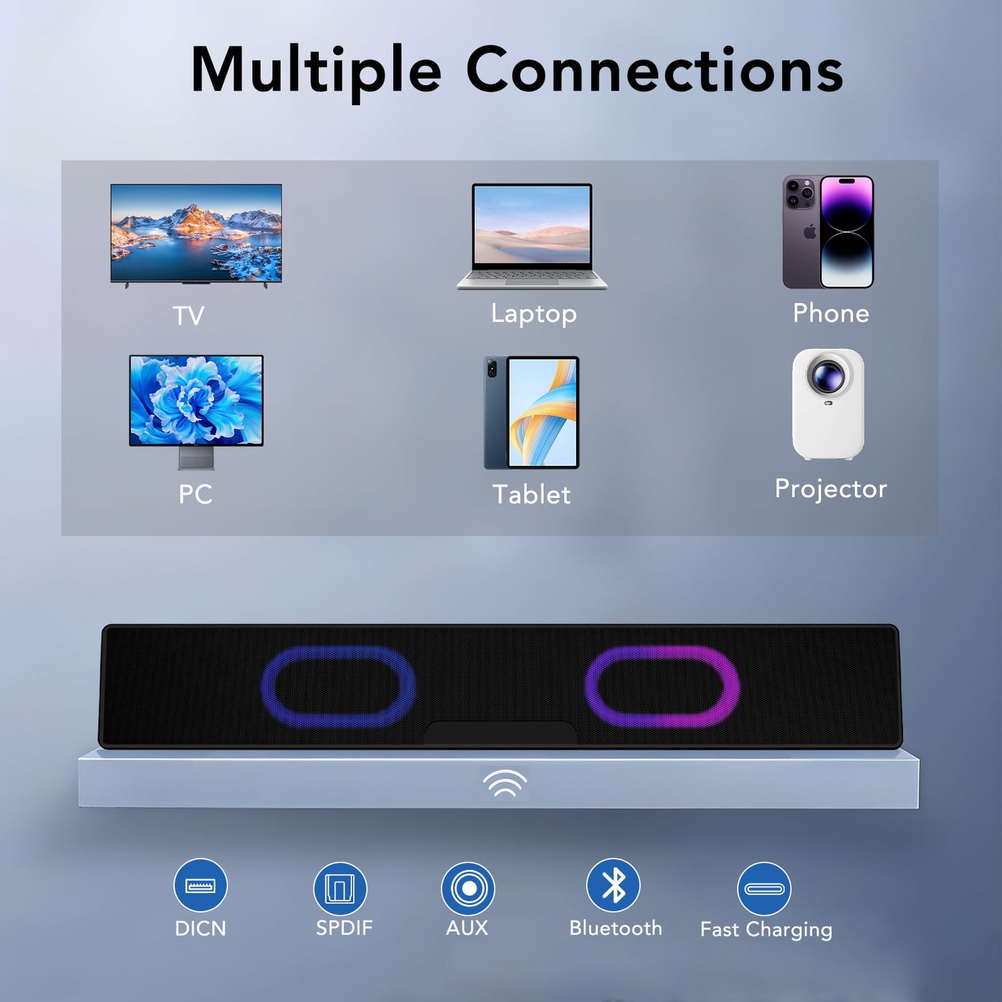 Computer Speakers for Pc Desktop with Clear Sound, Flowing LED PC Speaker for Computer Desktop Laptop Monitor, Bluetooth & USB Input