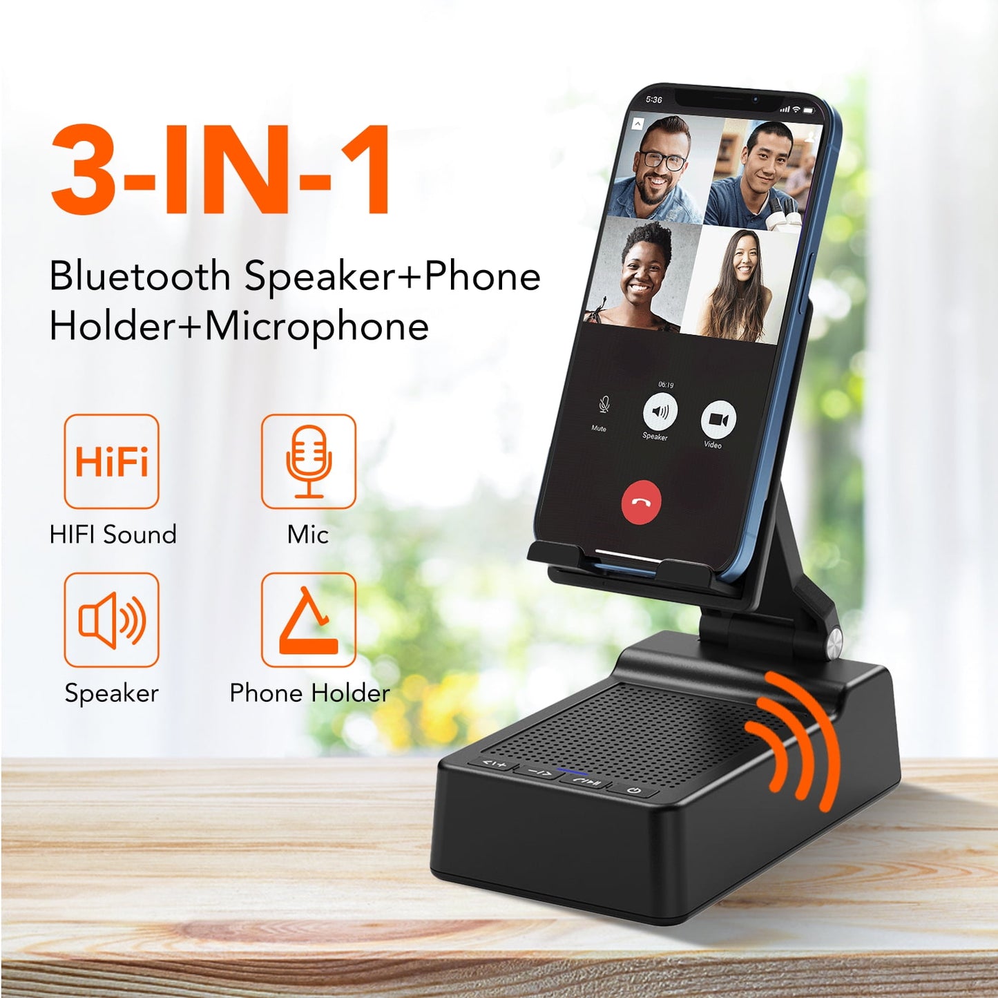 Cell Phone Stand with Wireless Bluetooth Speaker and Anti-Slip Base HD Surround Sound Perfect for Home and Outdoors with Bluetooth Speaker for Desk Compatible with iPhone/ipad/Samsung Galaxy