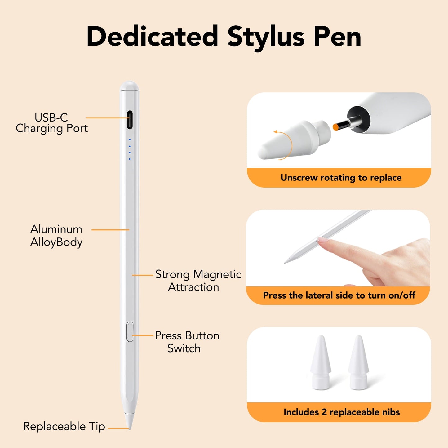Stylus Pen for iPad 6th-11th Generation-High Precision and Sensitivity Compatible with 2018-2025 Apple iPad Pro 11"/12.9"/M4, iPad Air 3/4/5/M2/M3,iPad mini 5/6 Gen-White