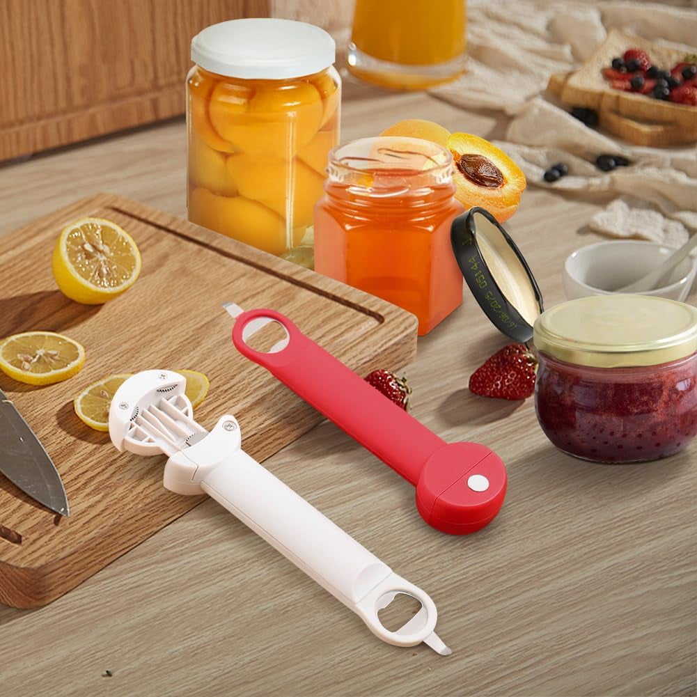 Stainless Steel Adjustable Screwer, 3 In 1 Multifunctional Retractable Bottle Opener Jar Opener for Weak Hands, Senior Arthritis (Red)