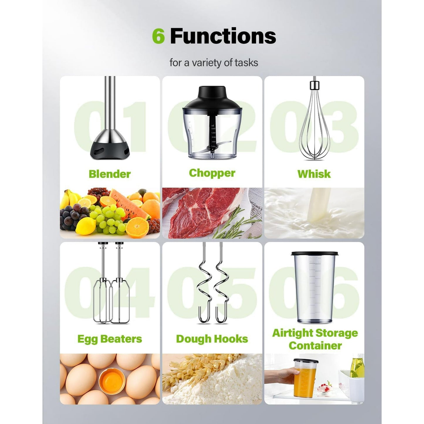 Immersion Blender Handheld Hand Blender 1000W, 6-in-1 Hand Blender, 20 Speeds Emulsion Blender with Chopper, Whisk and Frother for Soup, Baby Food and Smoothies, Black