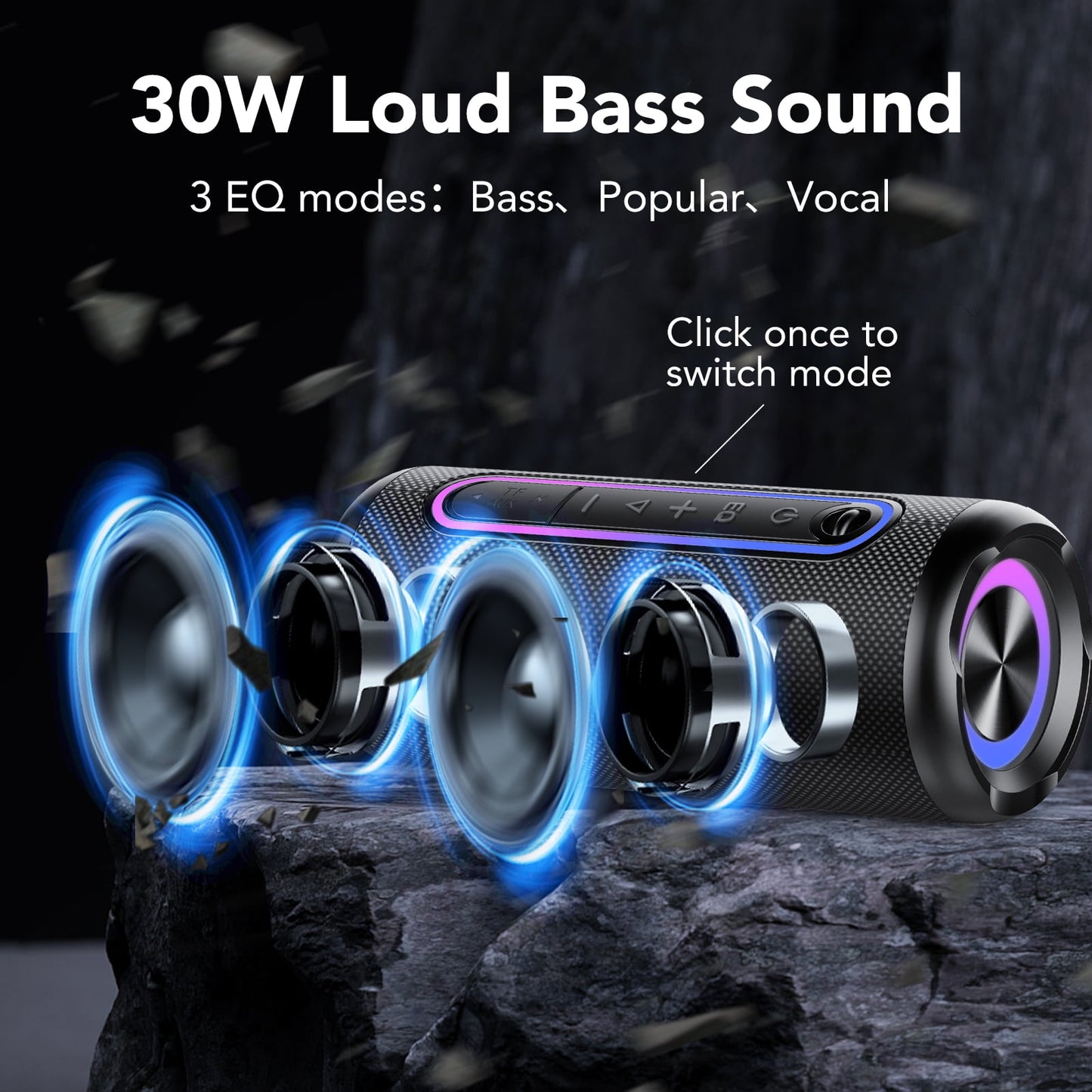 Portable Bluetooth Speaker IPX7 Waterproof Wireless Speaker with 30W Powerful Speaker 24Hrs Playtime Colorful Flashing Lights TWS Wireless Pairing for Outdoor/Party/Beach/Travel/Gifts