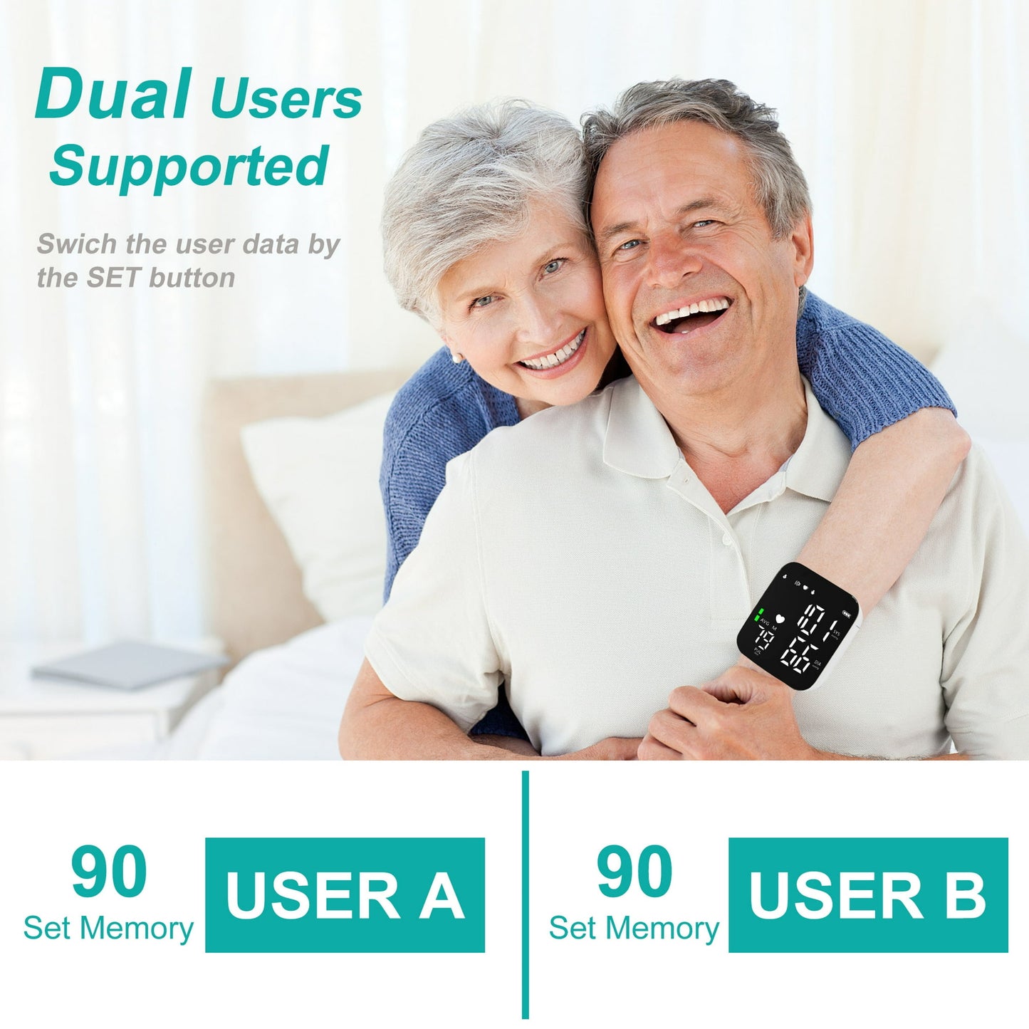 IESWKP Blood Pressure Monitor, Wrist Blood Pressure Monitor with Large LED Display Automatic Voice Broadcast BP Monitor for Home Use, 2 Users 180 Recordings