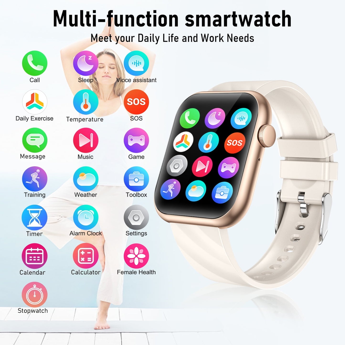 Smart Watch Fits for Android and iPhone,IP68 Waterproof,Suitable for Women Men 100 Sports Modes 1.96 inch Fitness Tracker with Answer Make Calls/Message Reminder,4 Watch Bands,Milano Steel Band(Gold)