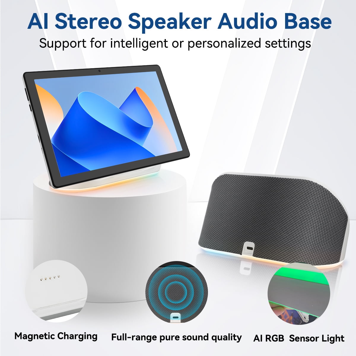 Android 14 Tablet with Rechargeable Stereo Speaker Audio Base, 10 inch Tablet with HD IPS Touch Screen, Otca-Core, 14GB RAM 64GB ROM 1T Expand, Wi-Fi 6, BT 5.3, Dual Camera, Google Tablet