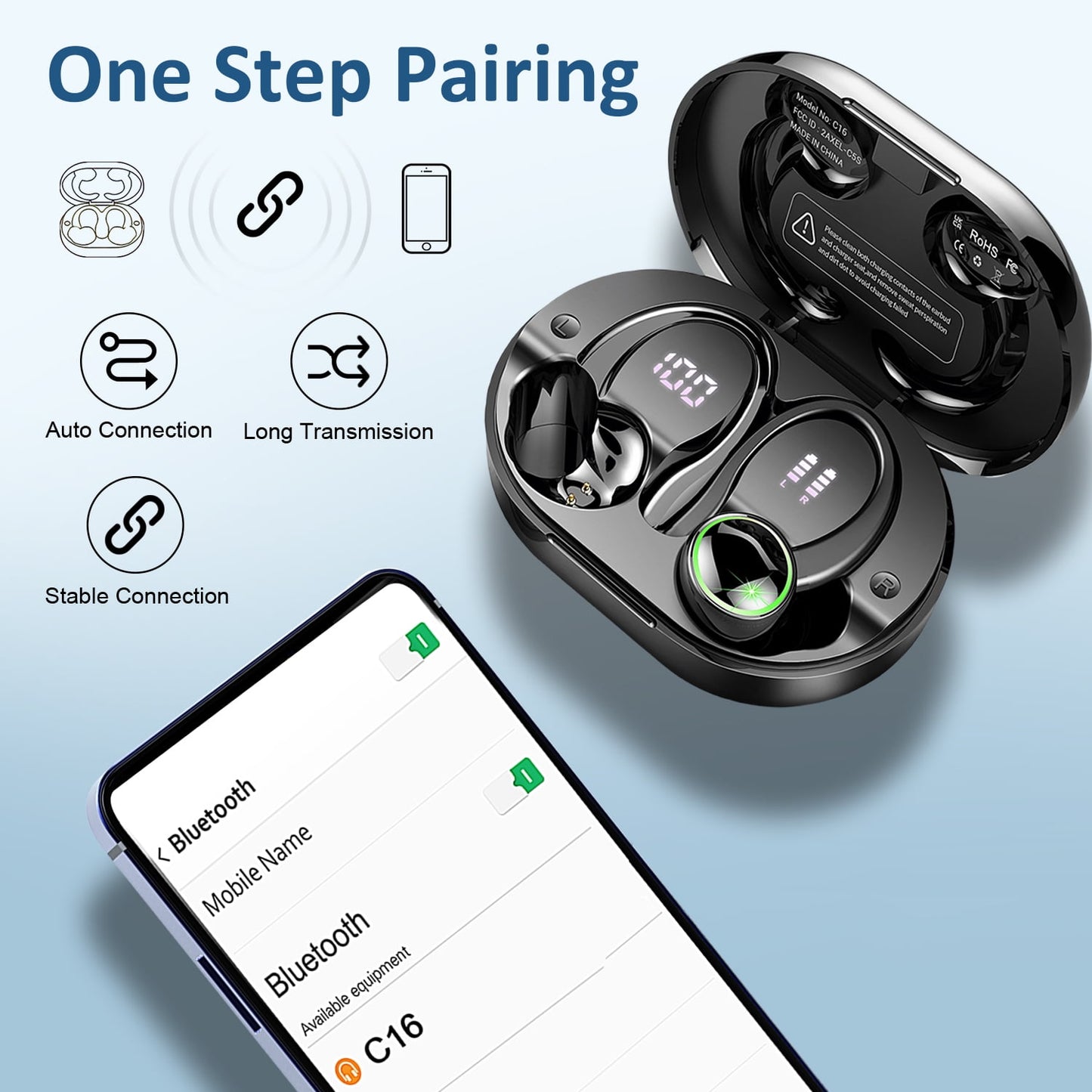 Wireless Earbuds, Bluetooth 5.4 Headphones Sports, 50H Playback Over-Ear buds with ENC Noise Cancelling Mic, Deep Bass Fitness Earphones Gym Running Workout with Earhooks, IP7 Waterproof Headset