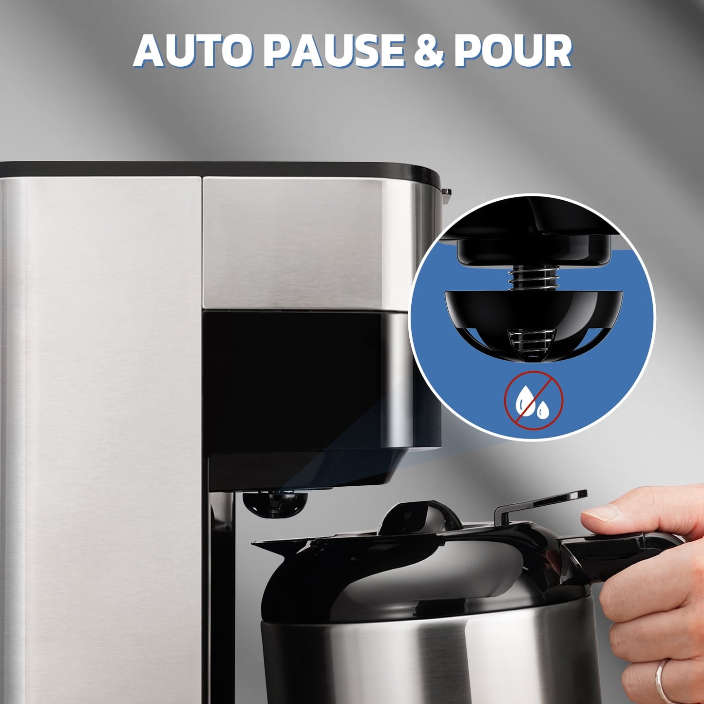8-Cup Programmable Coffee Maker with Thermal Carafe, Touch Screen Timer, Auto Shut Off & Pause-Serve Feature, Strong Brew Option, Stainless Steel & Black