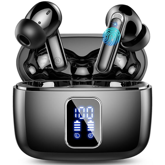 FAMOO Wireless Earbuds, Bluetooth Ear Buds Headphones, 48 Hours of Long Playing Dual LED Display, Stereo Deep Bass, IPX7 Waterproof, in Ear Earphone with Mic for iPhone Android Phone, Black
