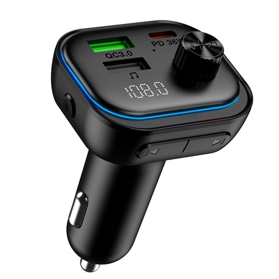 FM Transmitter Bluetooth with USB C Charger & Hands-Free Calling, Wireless Radio Adapter MP3 Player, Supports U Disk/AUX, Bluetooth FM Transmitter for Car, Compatible with iPhone/Android